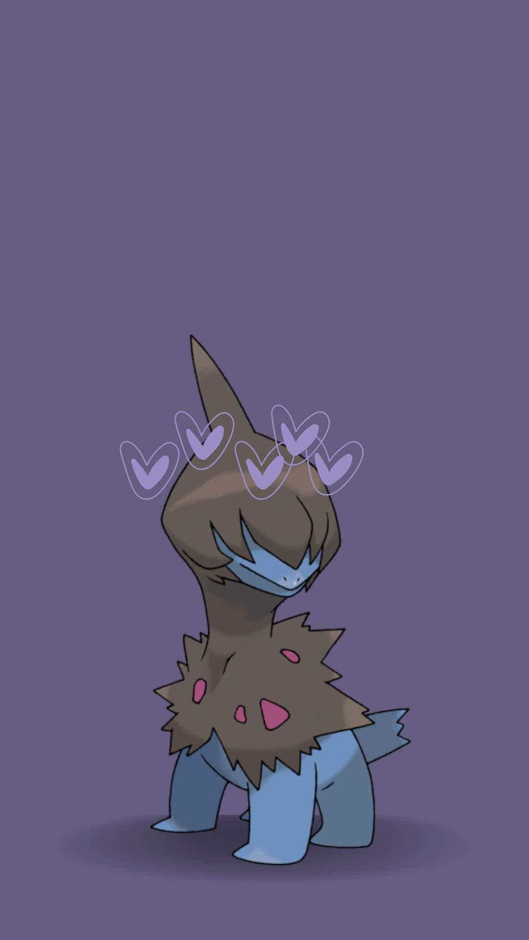 Purple Hearts Deino, brown and blue anime-style Pokémon, pink spots, Full HD Phone Wallpaper