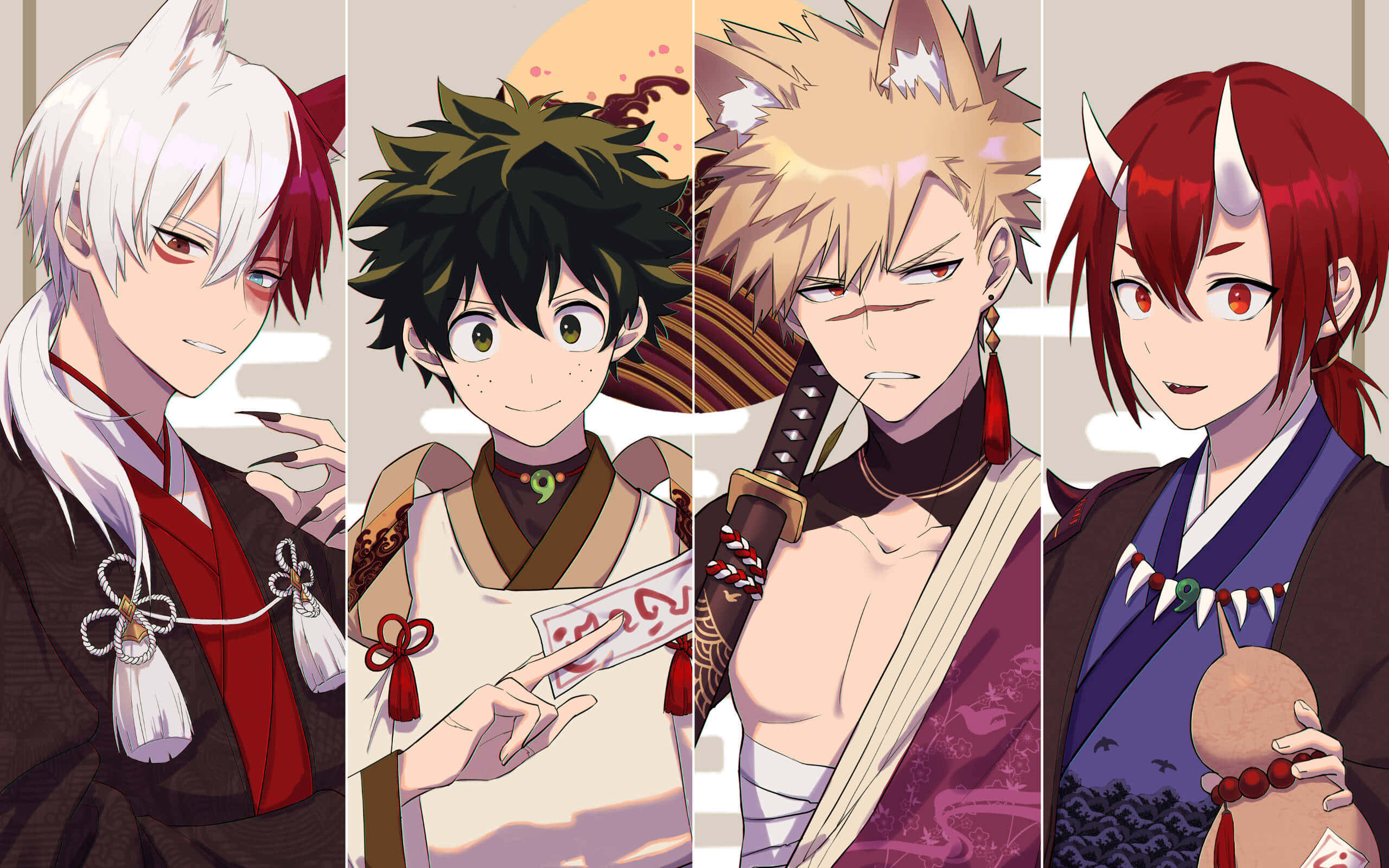 Deku, Todoroki, anime characters, 2K Desktop Wallpaper