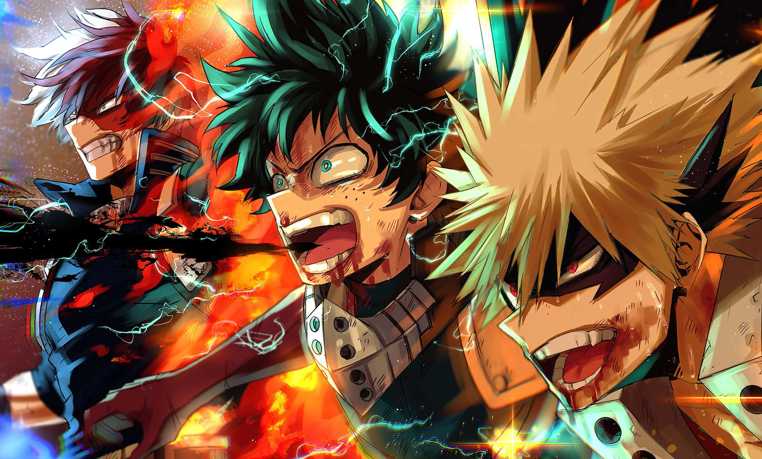 Deku, Todoroki, cosmic backdrop, 2K Desktop Wallpaper