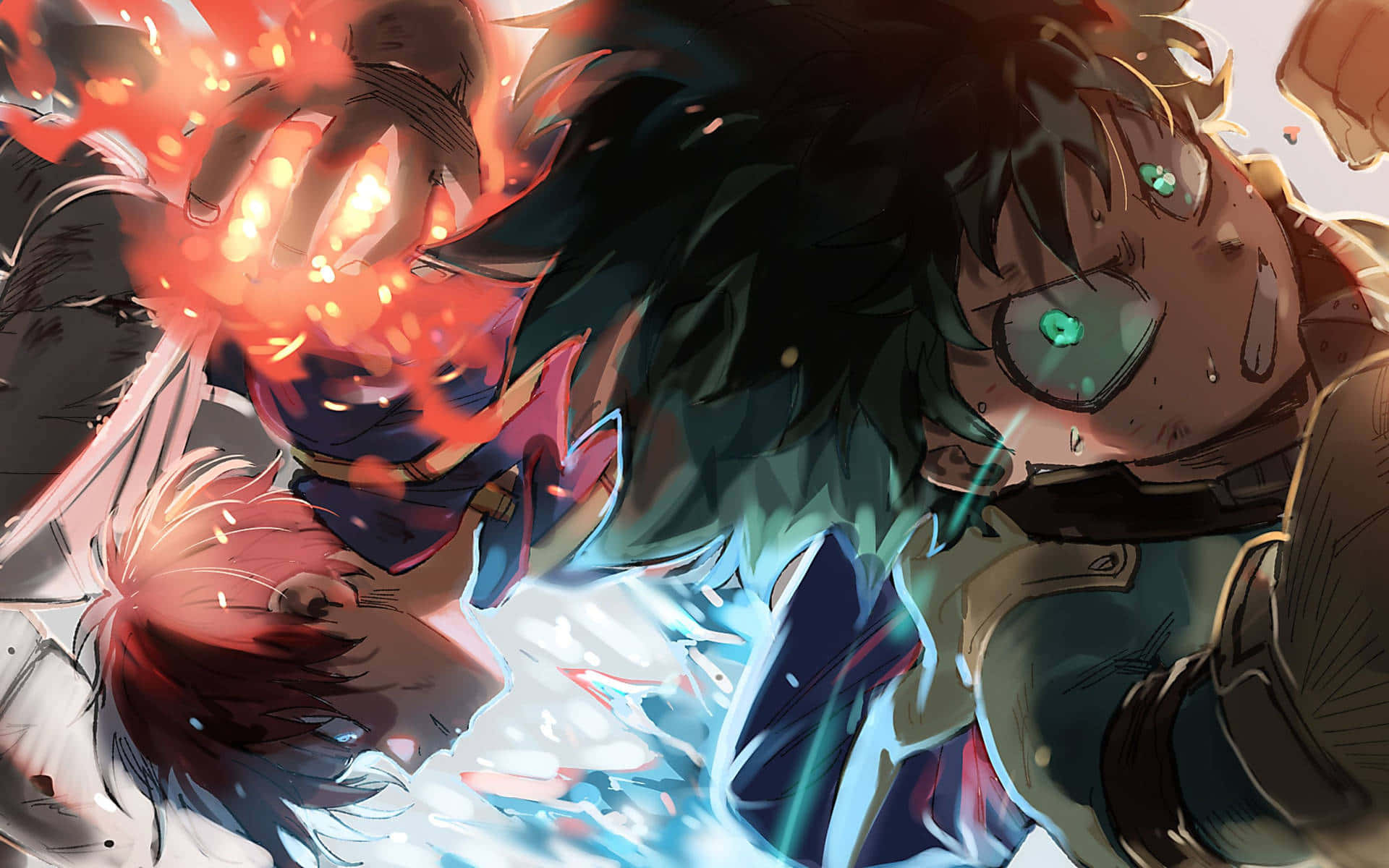 Deku, Todoroki, fiery red energy, Full HD Desktop Wallpaper