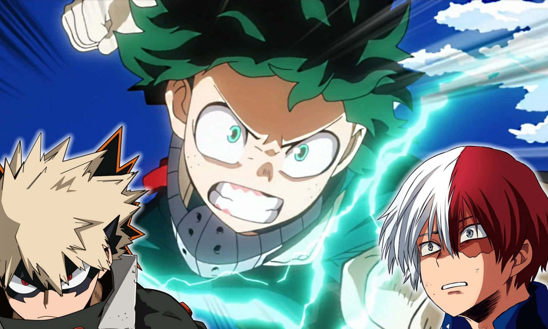 Deku, Todoroki, stormy blue sky, Full HD Desktop Wallpaper