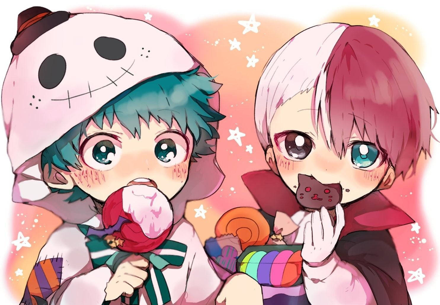 Deku, Todoroki, chibi anime characters, HD Desktop Wallpaper
