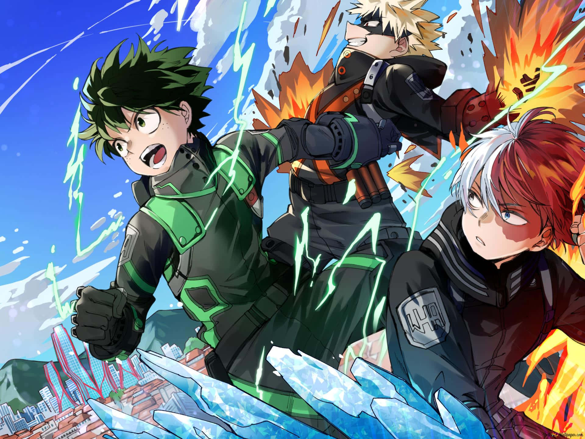 Deku, Todoroki, ice lightning and fire, Full HD Desktop Wallpaper