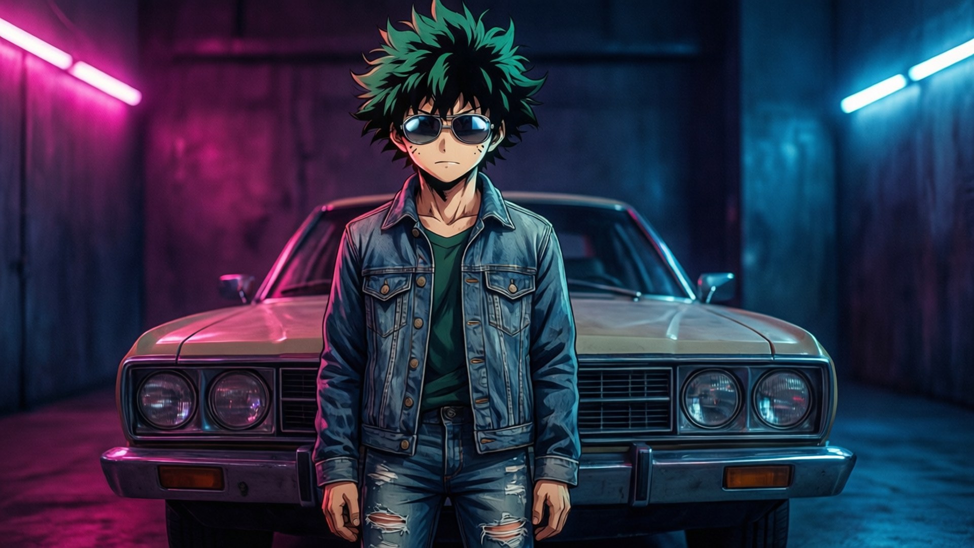 Deku, denim, vintage car, Full HD Desktop Wallpaper