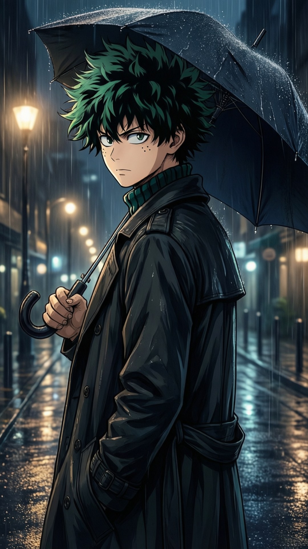 Deku, trench coat, rain, Full HD Phone Wallpaper