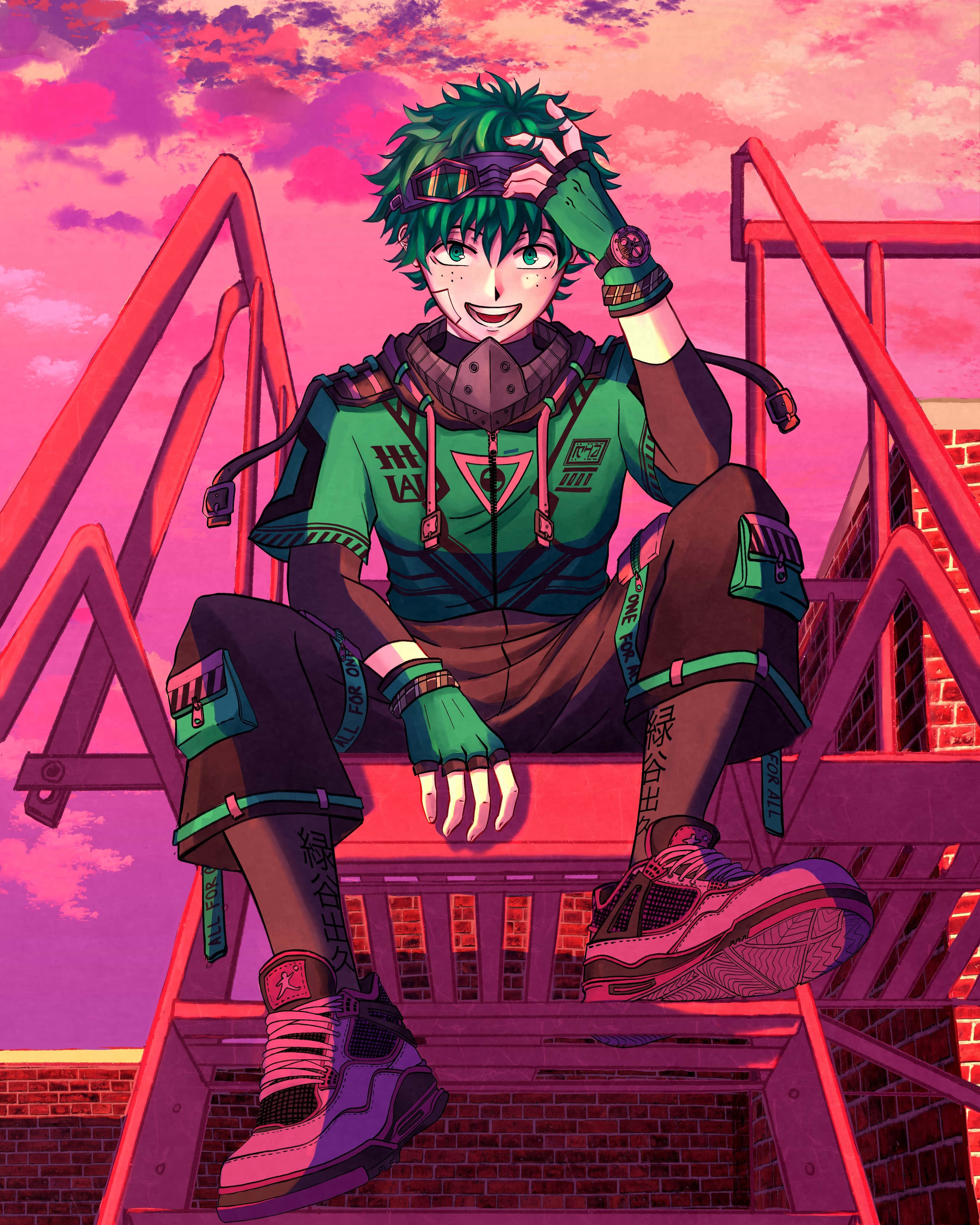 Deku, green-haired anime boy, green outfit, 4K Phone Wallpaper