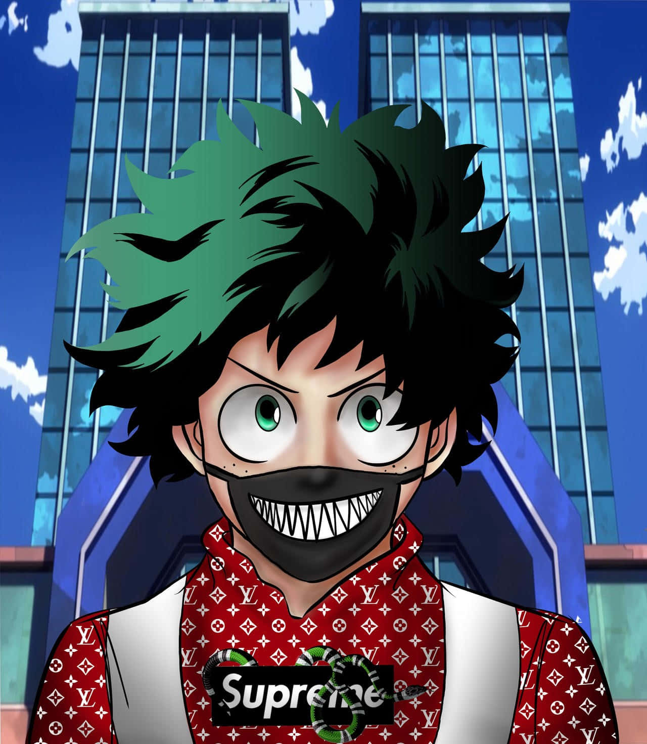 Deku Drip, green spiky hair, black mask, HD Phone Wallpaper
