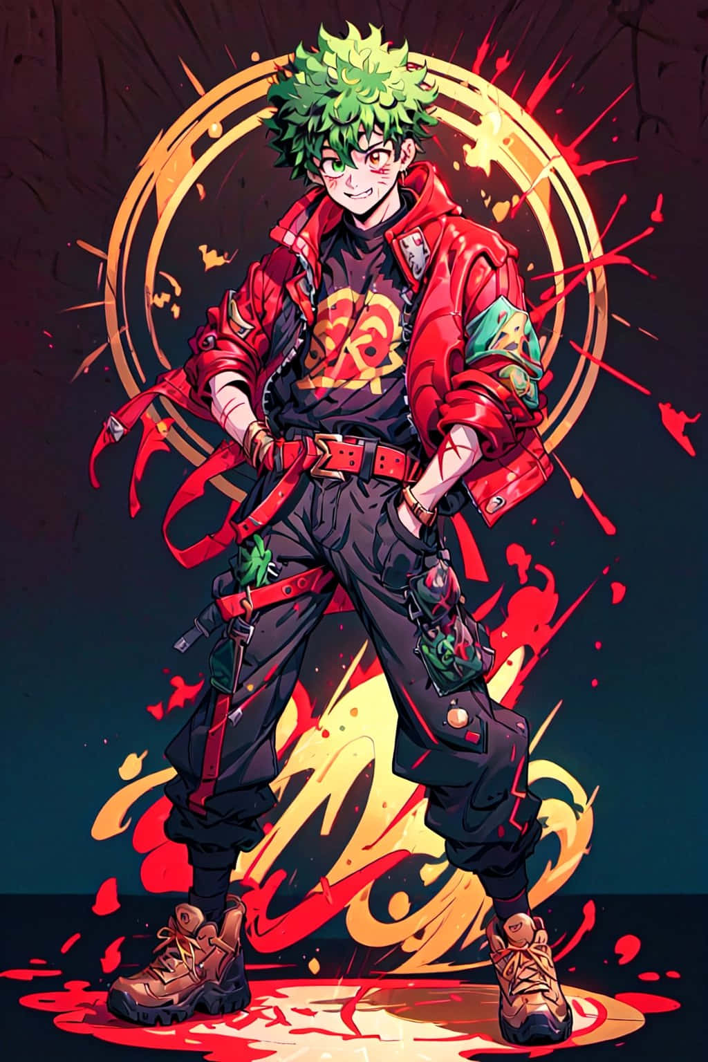 Deku Drip, spiky green-haired anime boy, red jacket, HD Phone Wallpaper