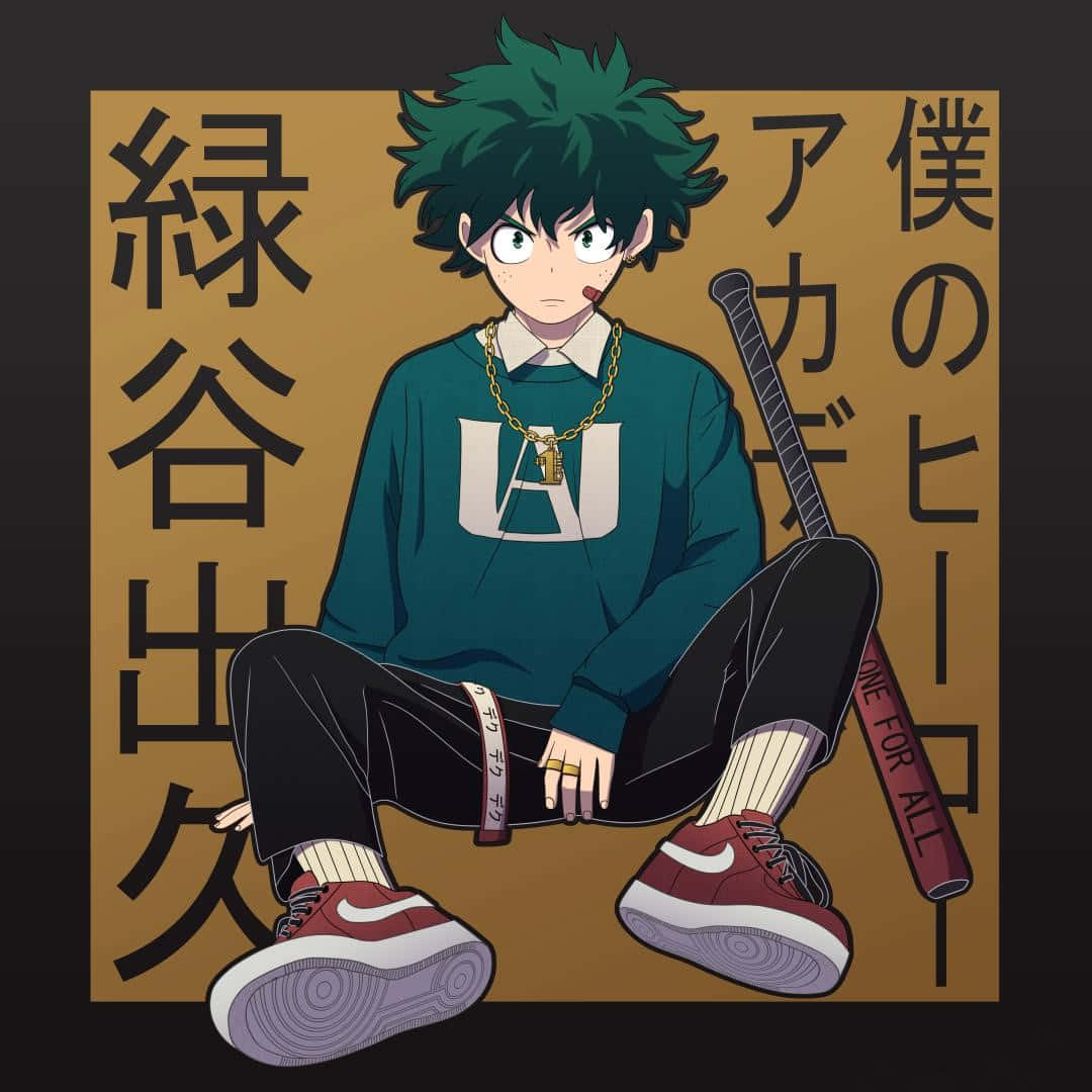 Deku Drip, green-haired anime boy, teal sweatshirt, SD Desktop Wallpaper