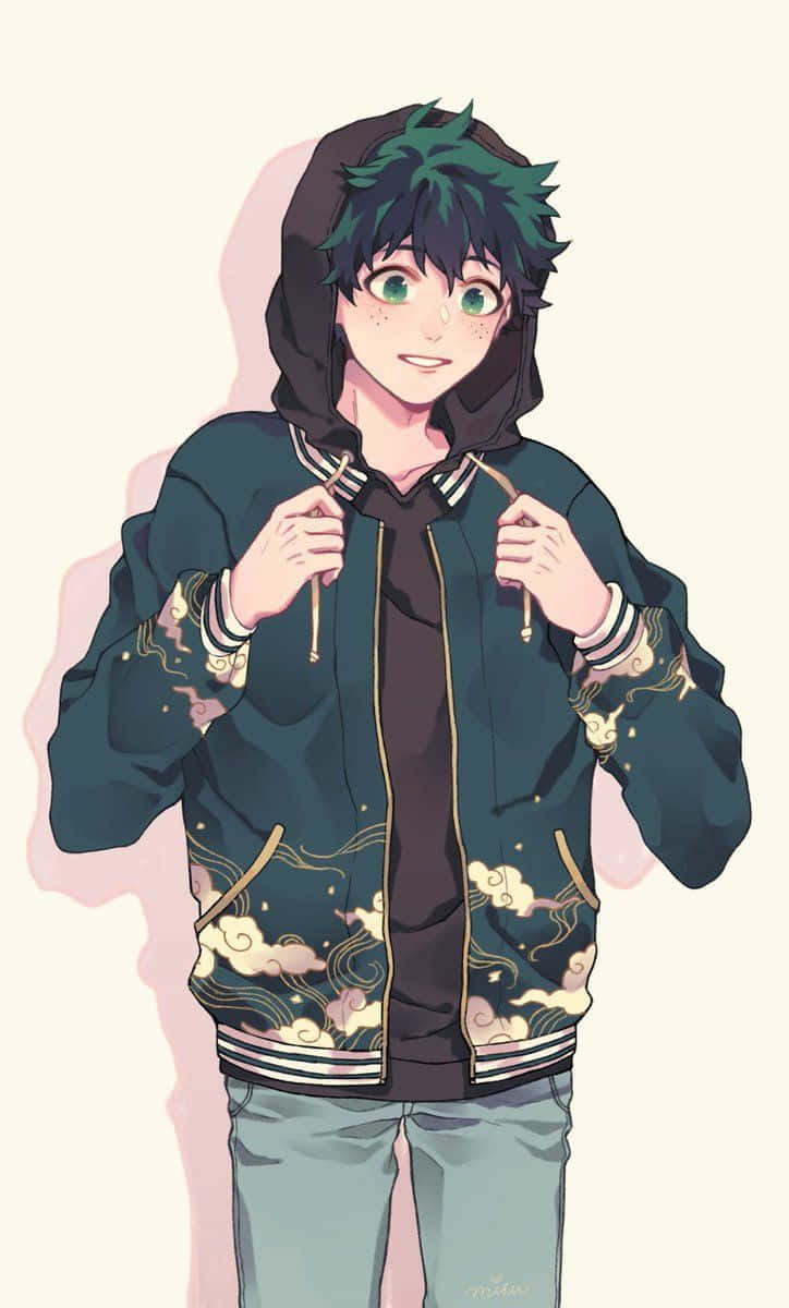 Deku Drip, green hair, green eyes, SD Phone Wallpaper
