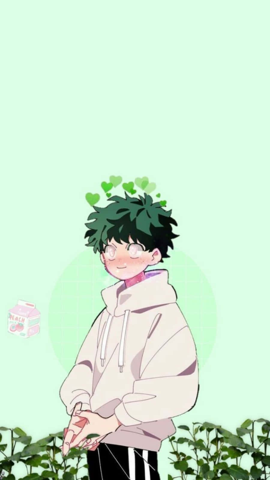 Deku, green hair, hearts floating above head, HD Phone Wallpaper
