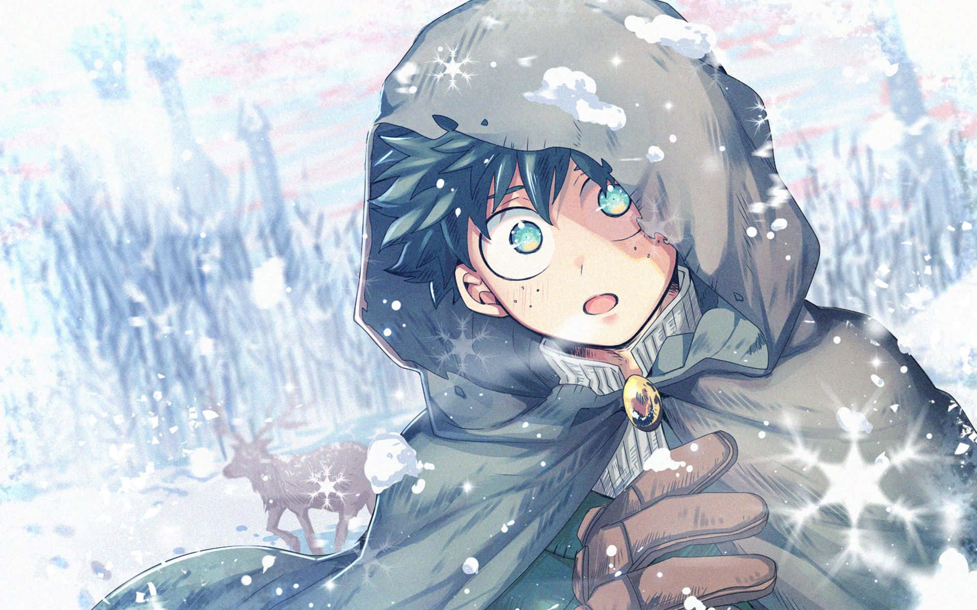 Deku, My Hero Academia Anime, snowy forest, Full HD Desktop Wallpaper