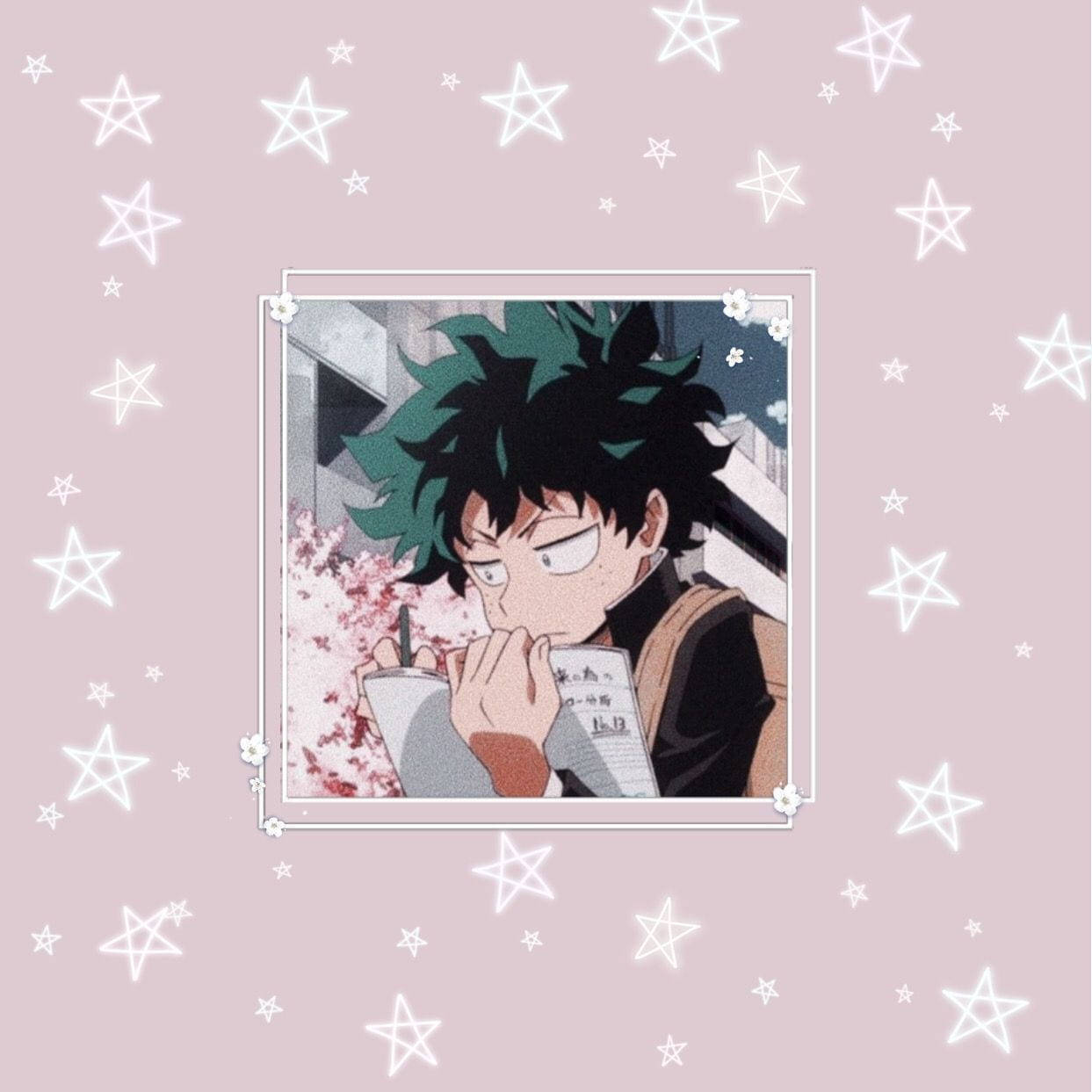 Deku, green hair, glowing stars, SD Desktop Wallpaper