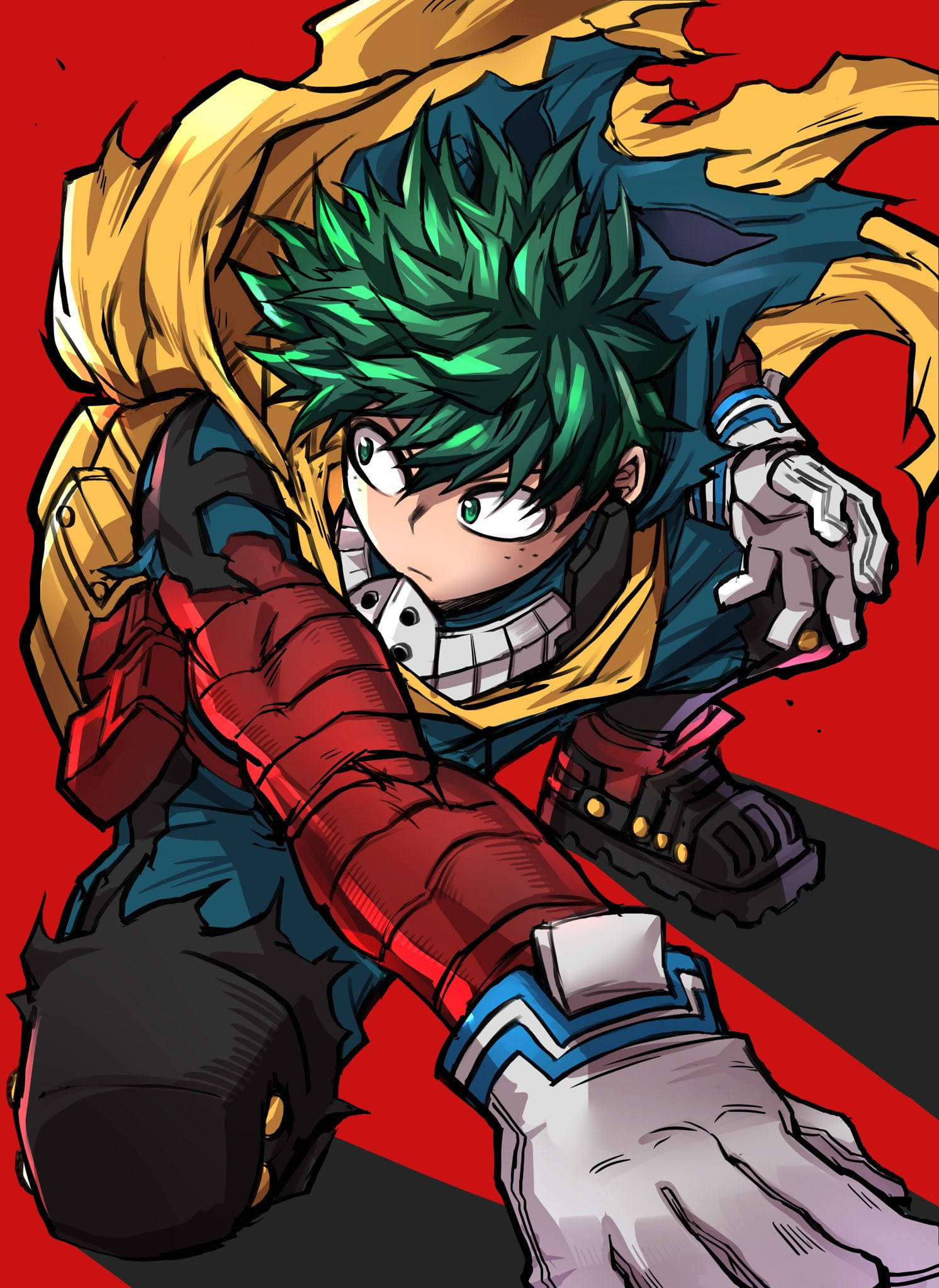 Deku, spiky green hair, red armor, Full HD Phone Wallpaper
