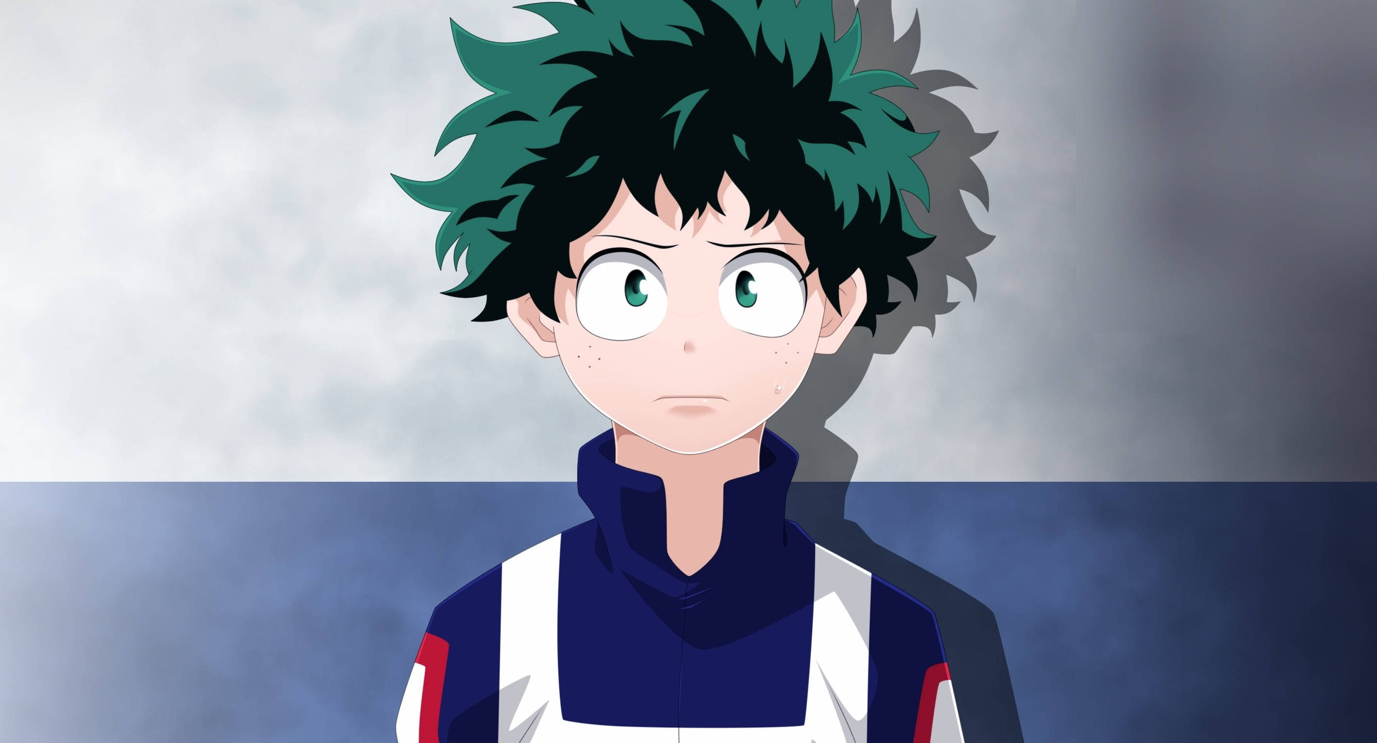 Deku, spiky green and black hair, wide green eyes, 2K Desktop Wallpaper