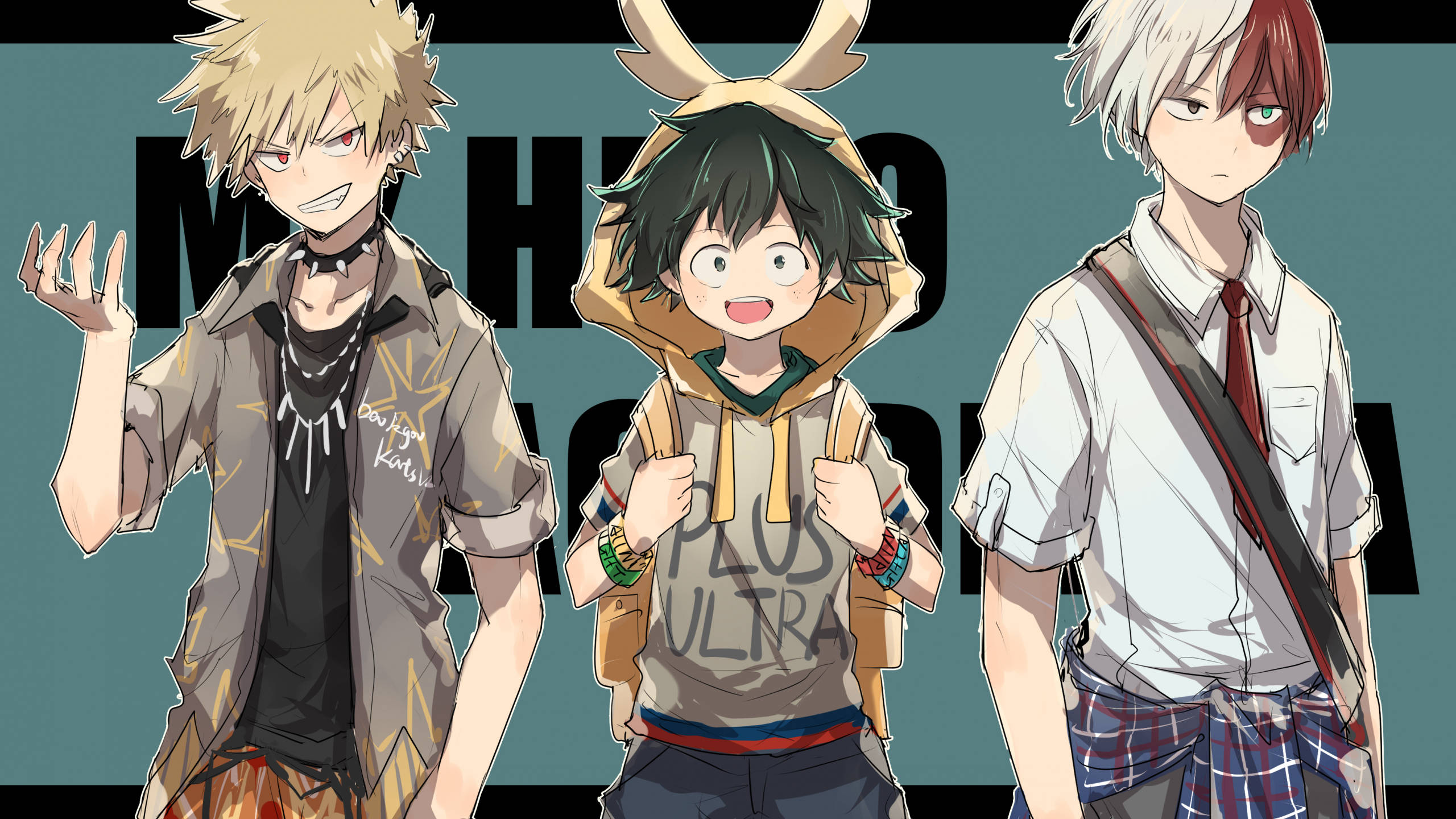 Deku, Todoroki, Bakugou, 2K Desktop Wallpaper