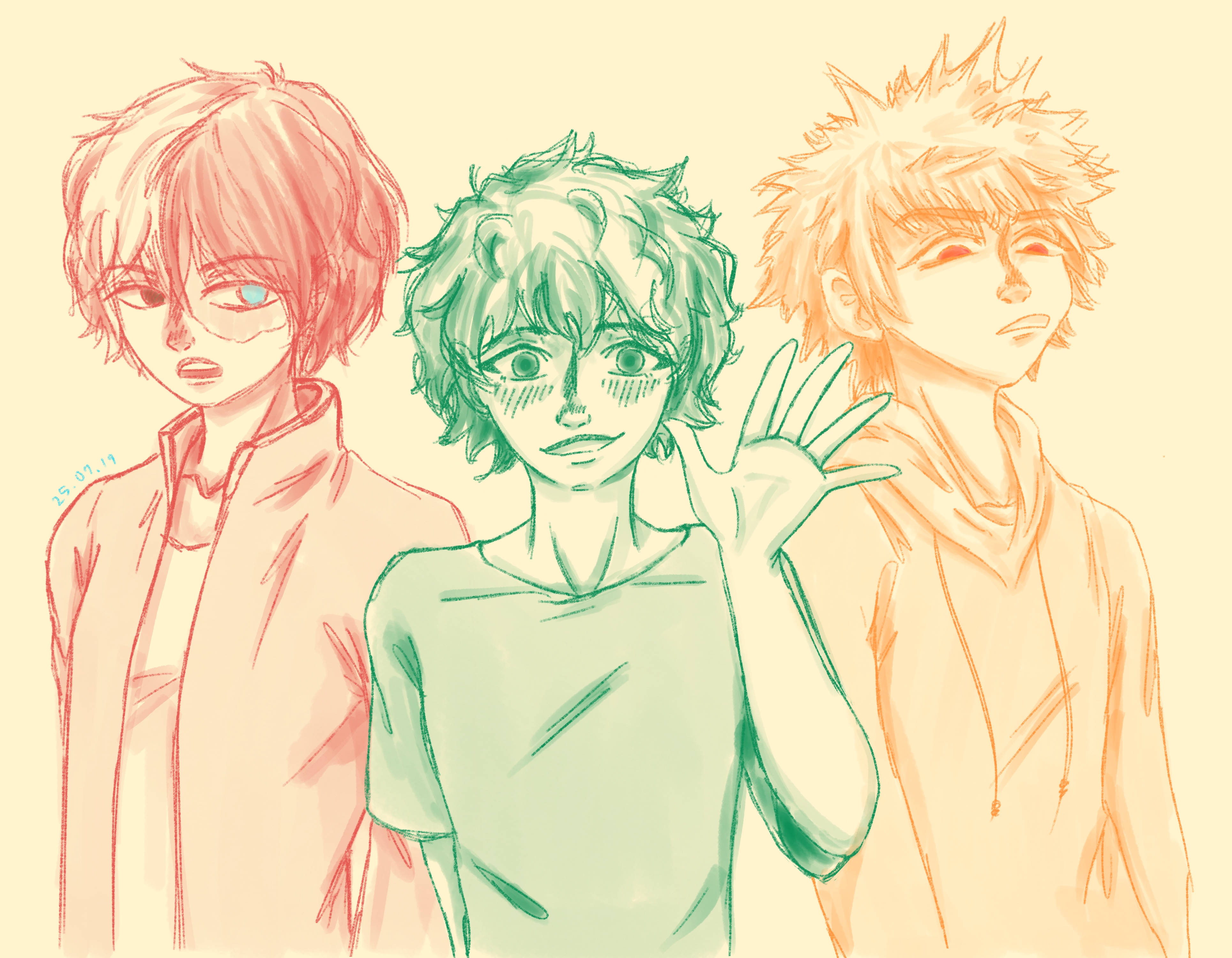 Deku X Todoroki X Bakugou, anime-style boys, spiky hair, 4K Desktop Wallpaper
