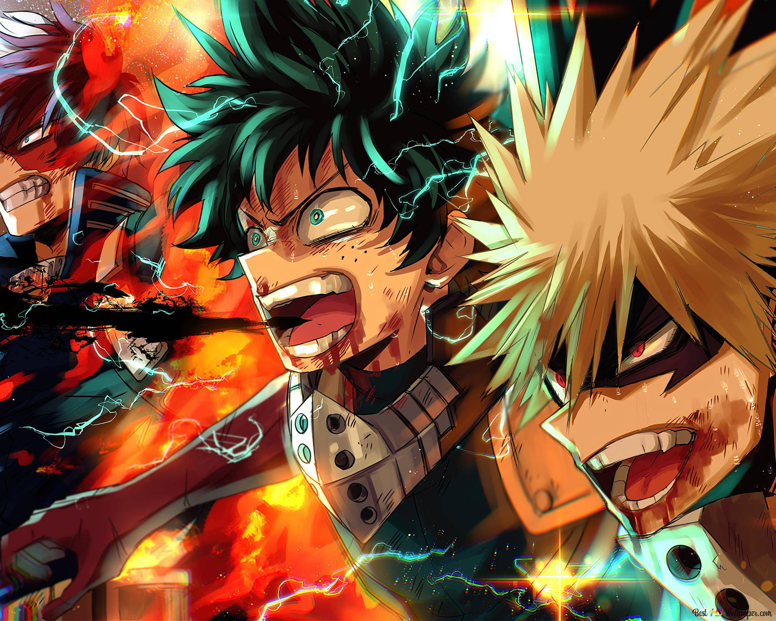 Deku, Todoroki, Bakugou, 2K Desktop Wallpaper