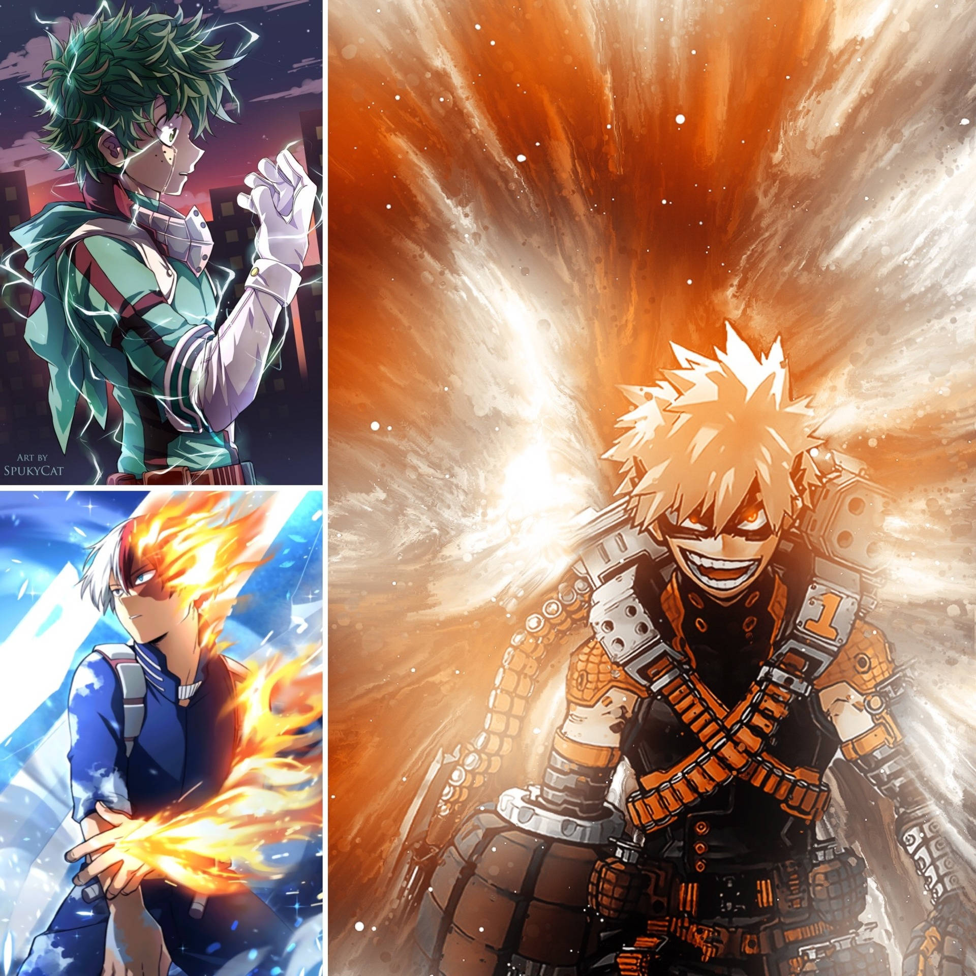 Deku, Todoroki, Bakugou, Full HD Desktop Wallpaper