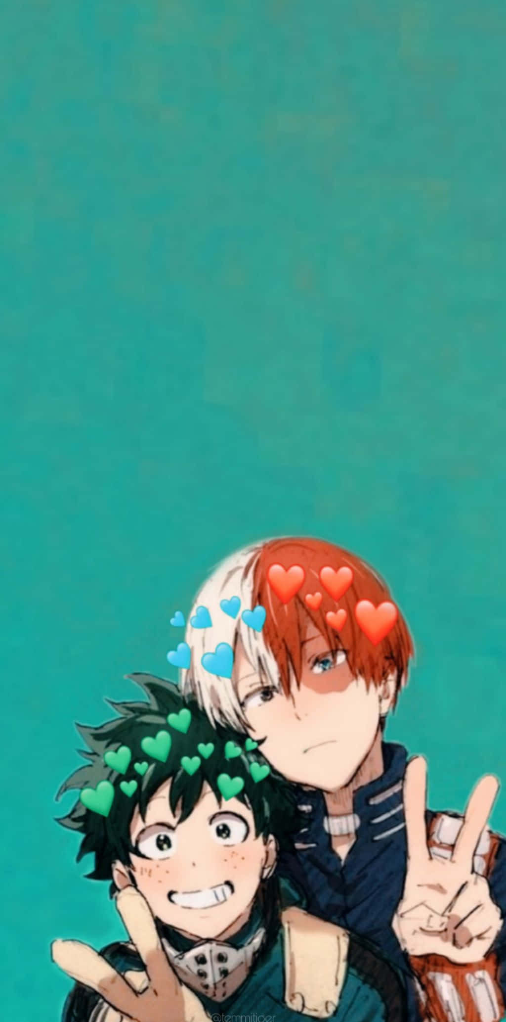 Deku, Todoroki, teal background, Full HD Phone Wallpaper