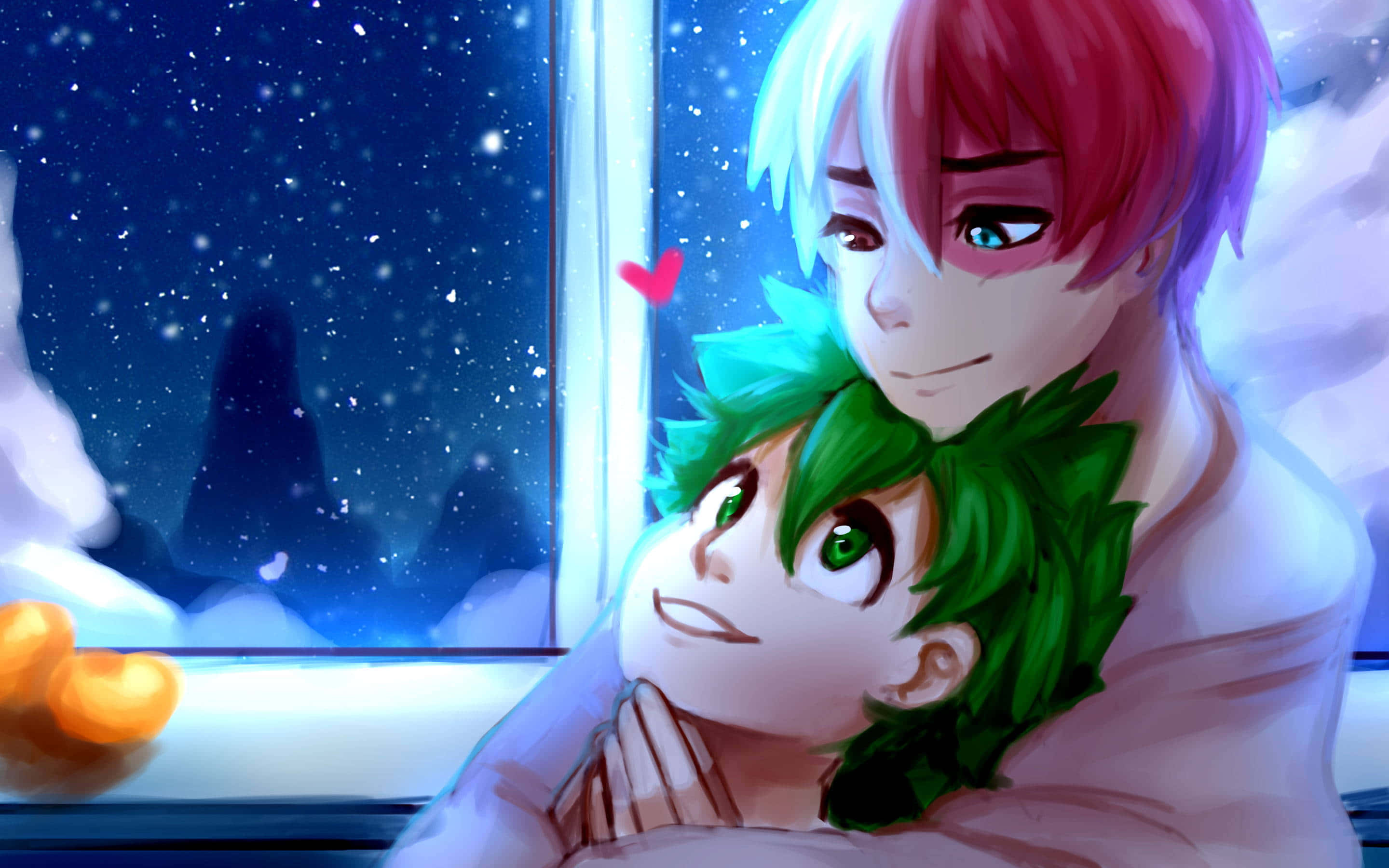 Deku, Todoroki, snowy window, 2K Desktop Wallpaper