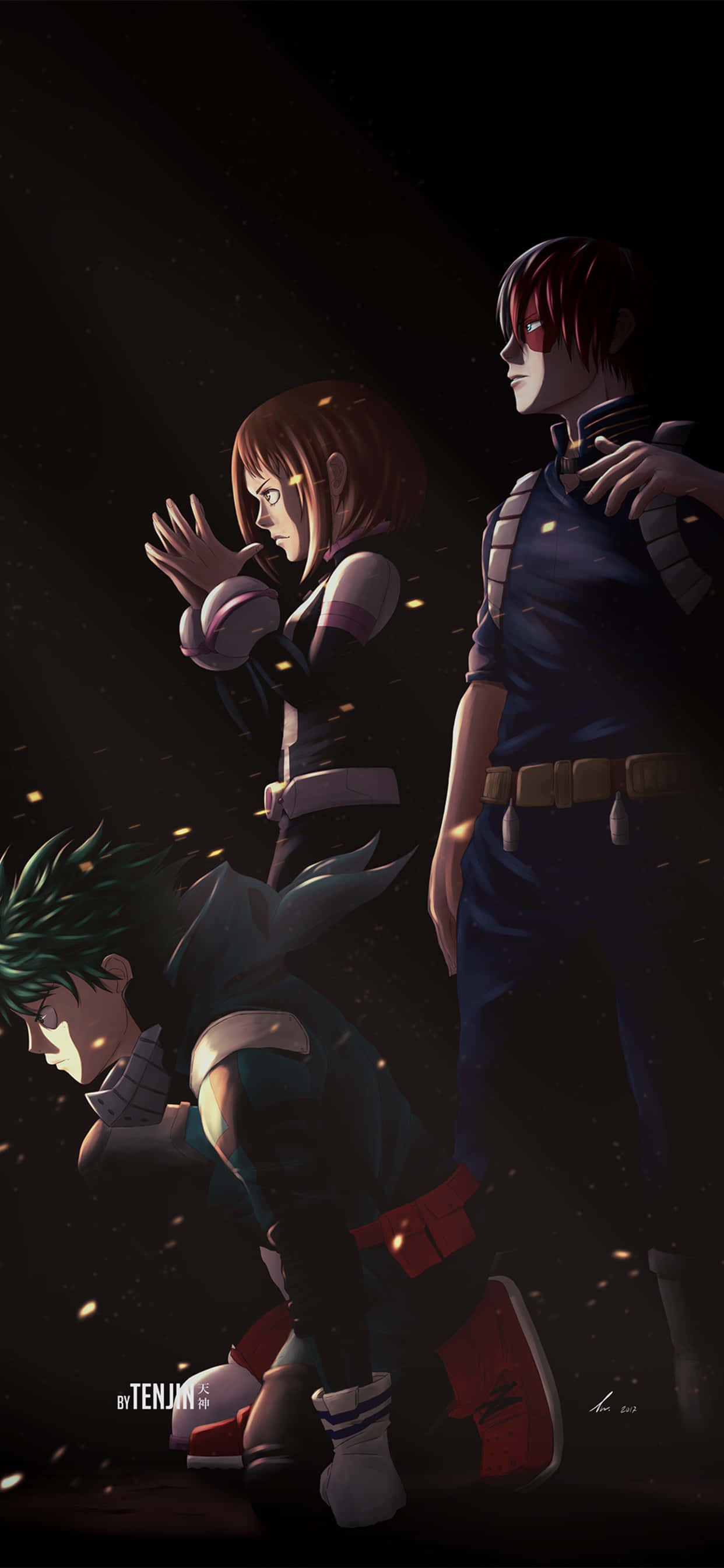 Deku, Todoroki, glowing particles, 2K Phone Wallpaper
