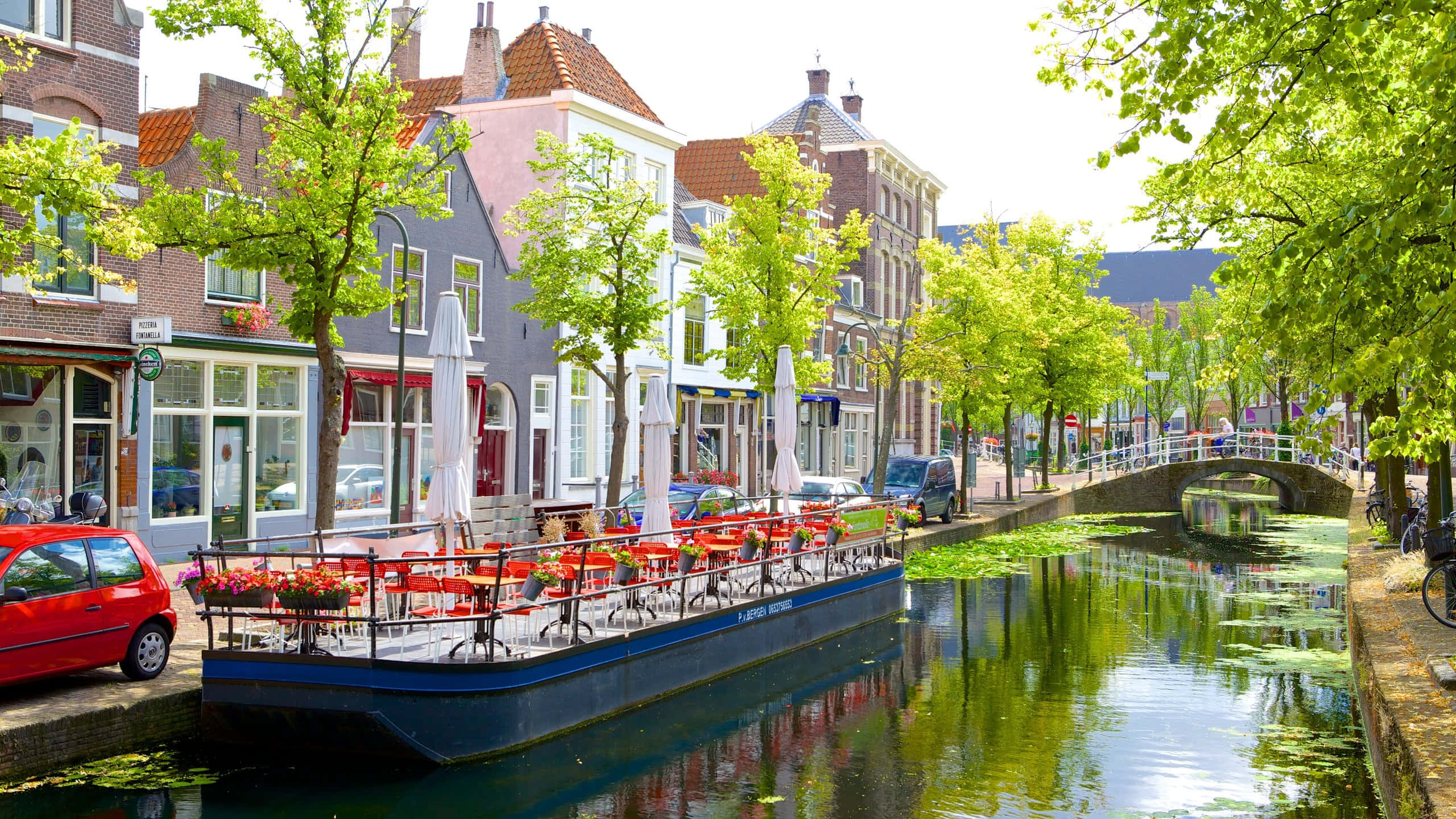 Delft, canal, summer scenery, 2K Desktop Wallpaper