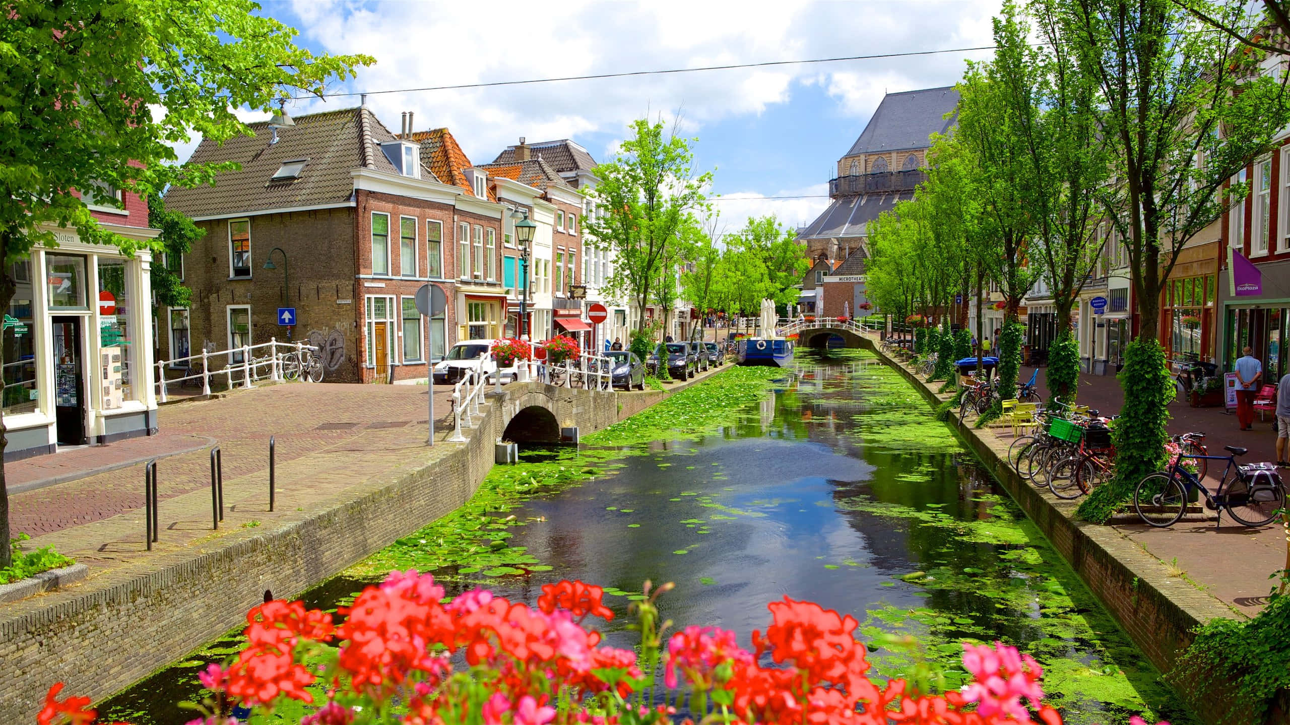 Delft, canal, summer day, 2K Desktop Wallpaper