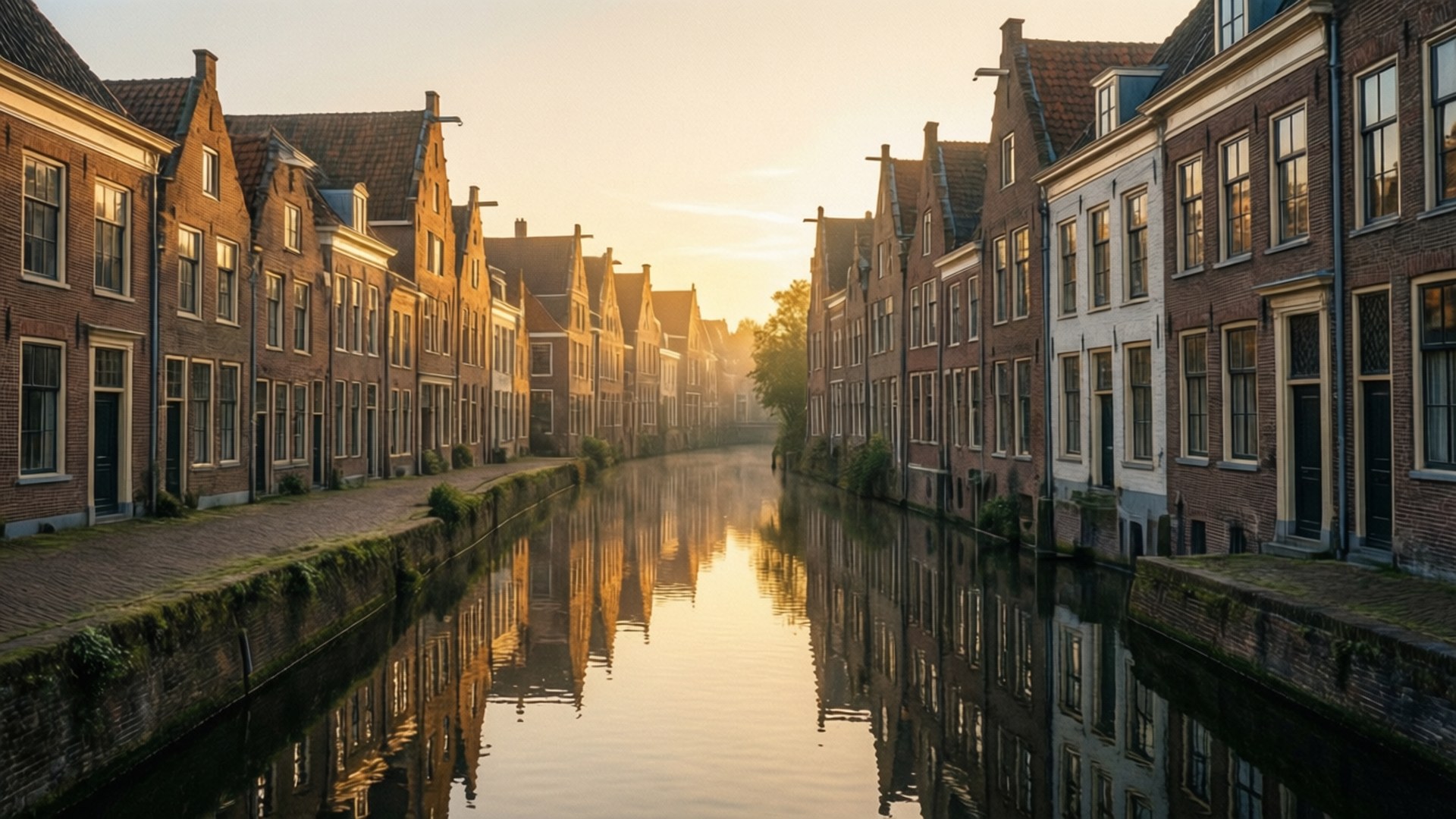 Delft, canal, historic houses, Full HD Desktop Wallpaper