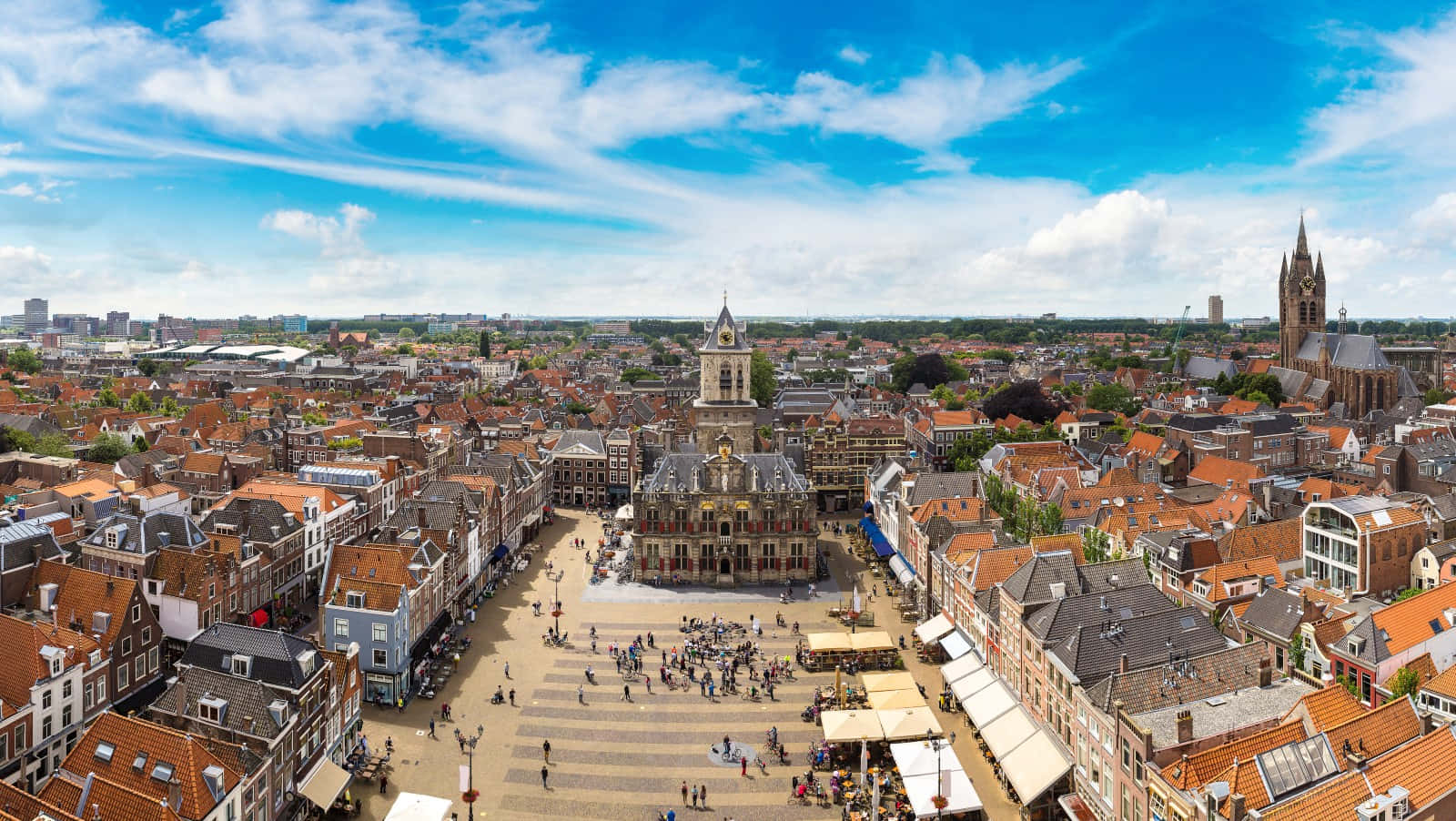 Delft, cityscape, aerial view, HD Desktop Wallpaper