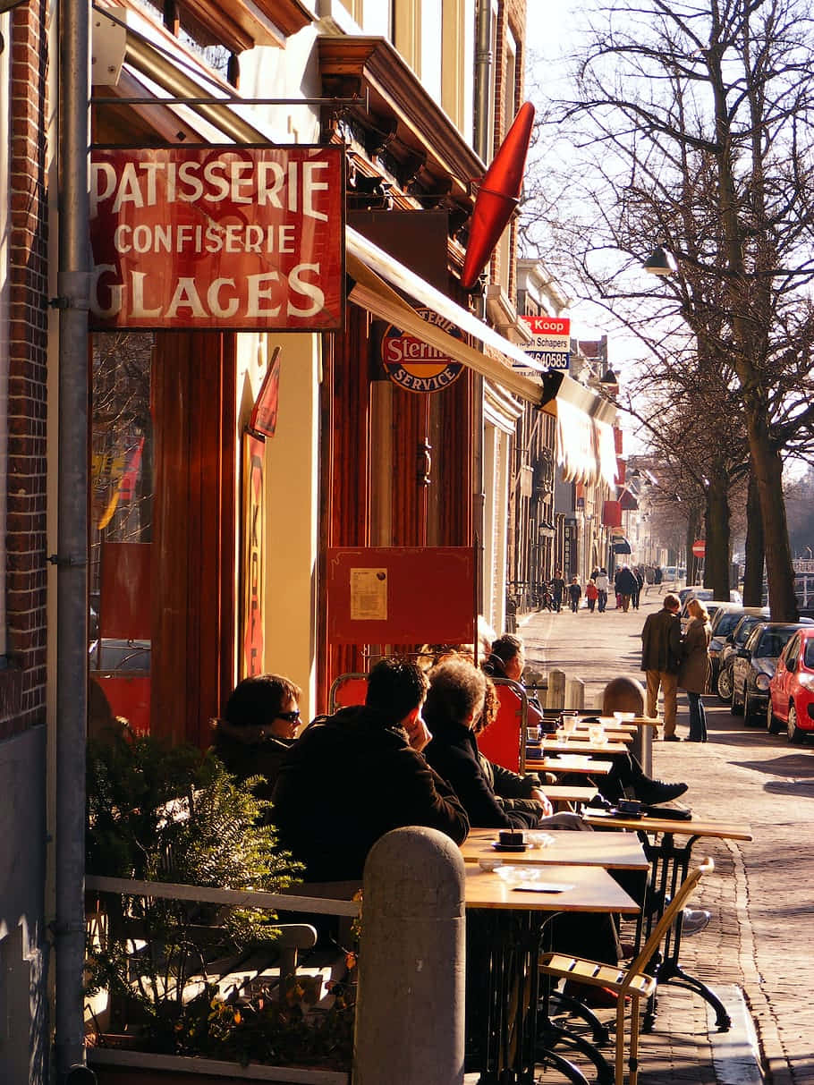 Delft, sidewalk cafe, patisserie, SD Phone Wallpaper