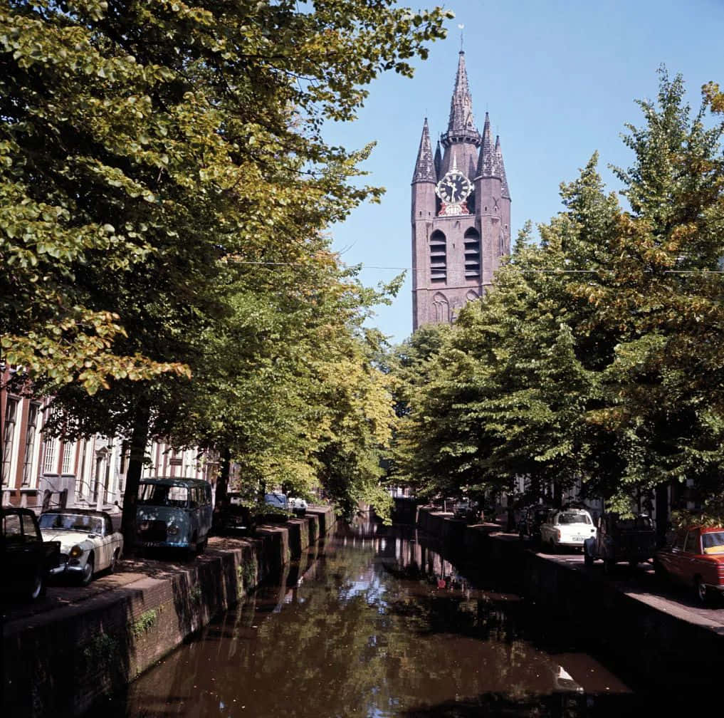 Delft, canal, church tower, SD Desktop Wallpaper