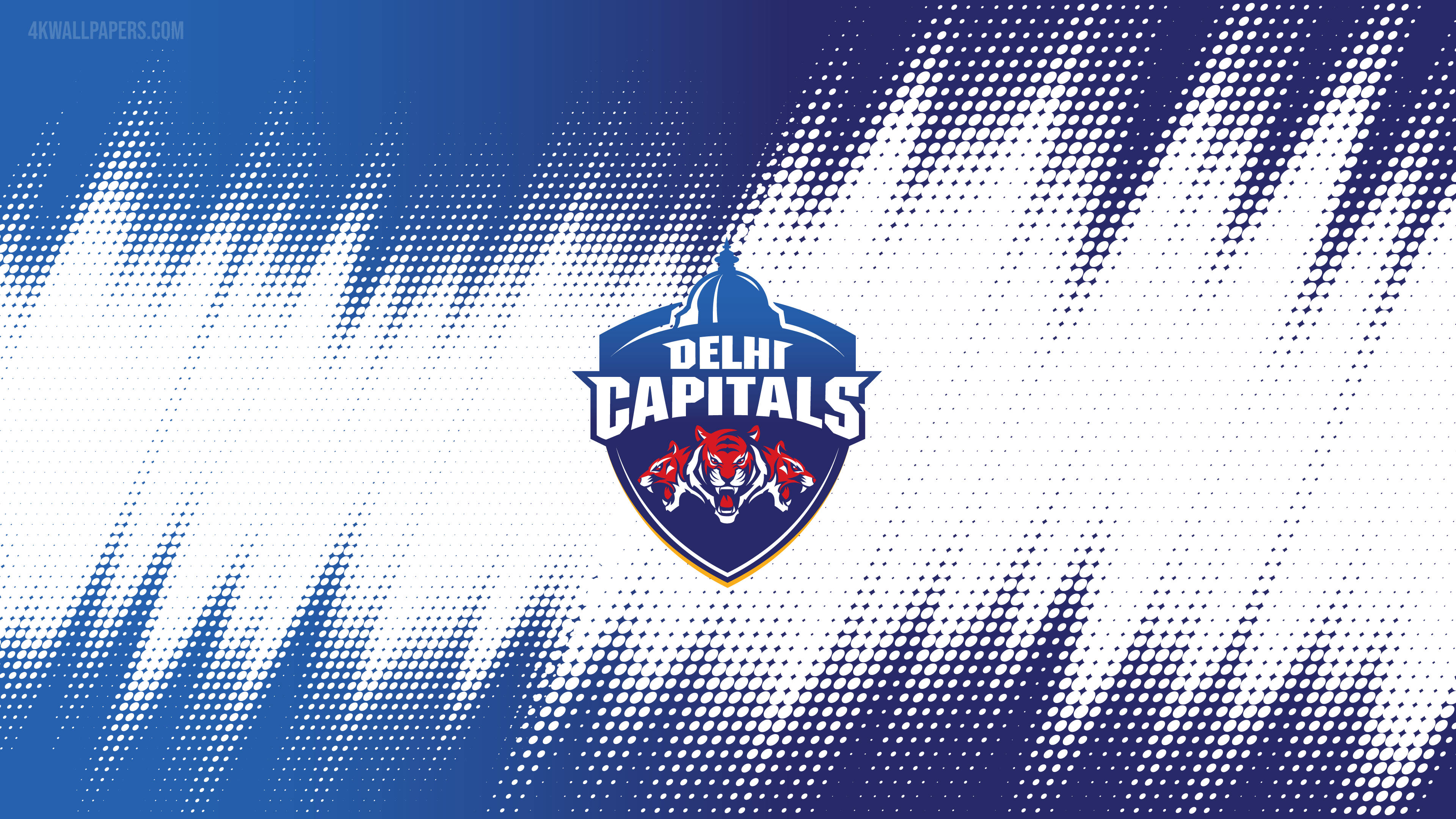 Delhi Capitals, blue and white halftone background, Delhi Capitals logo, 4K Desktop Wallpaper