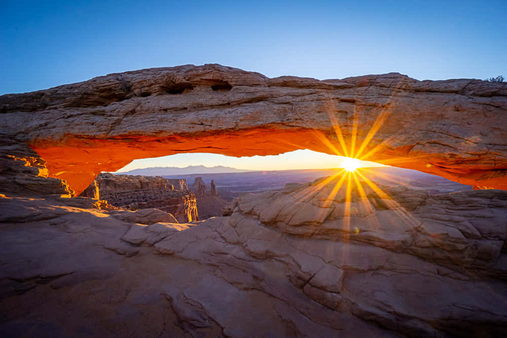 Delicate Arch, sunburst, sandstone arch, SD Desktop Wallpaper