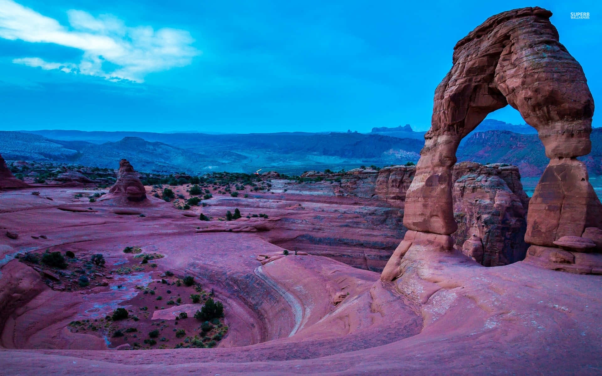 Delicate Arch, red sandstone arch, desert canyon, Full HD Desktop Wallpaper