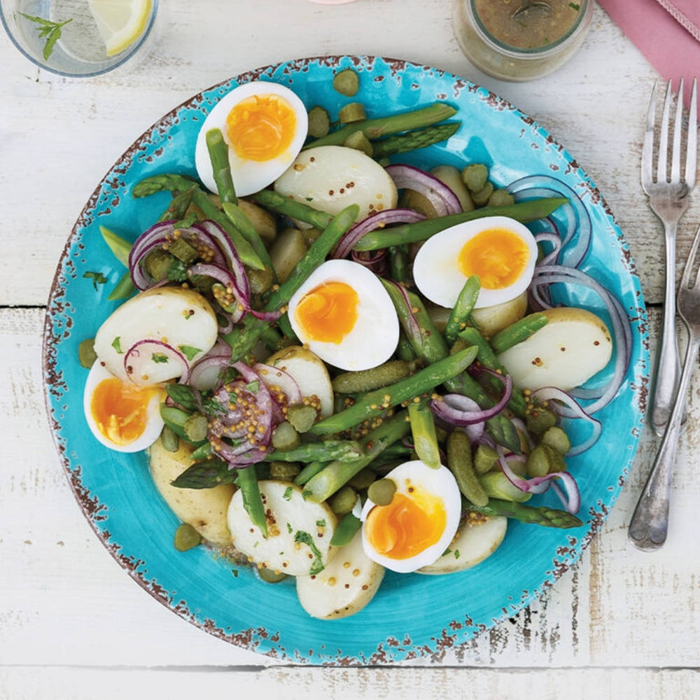 healthy green salad, boiled eggs, asparagus, SD Desktop Wallpaper