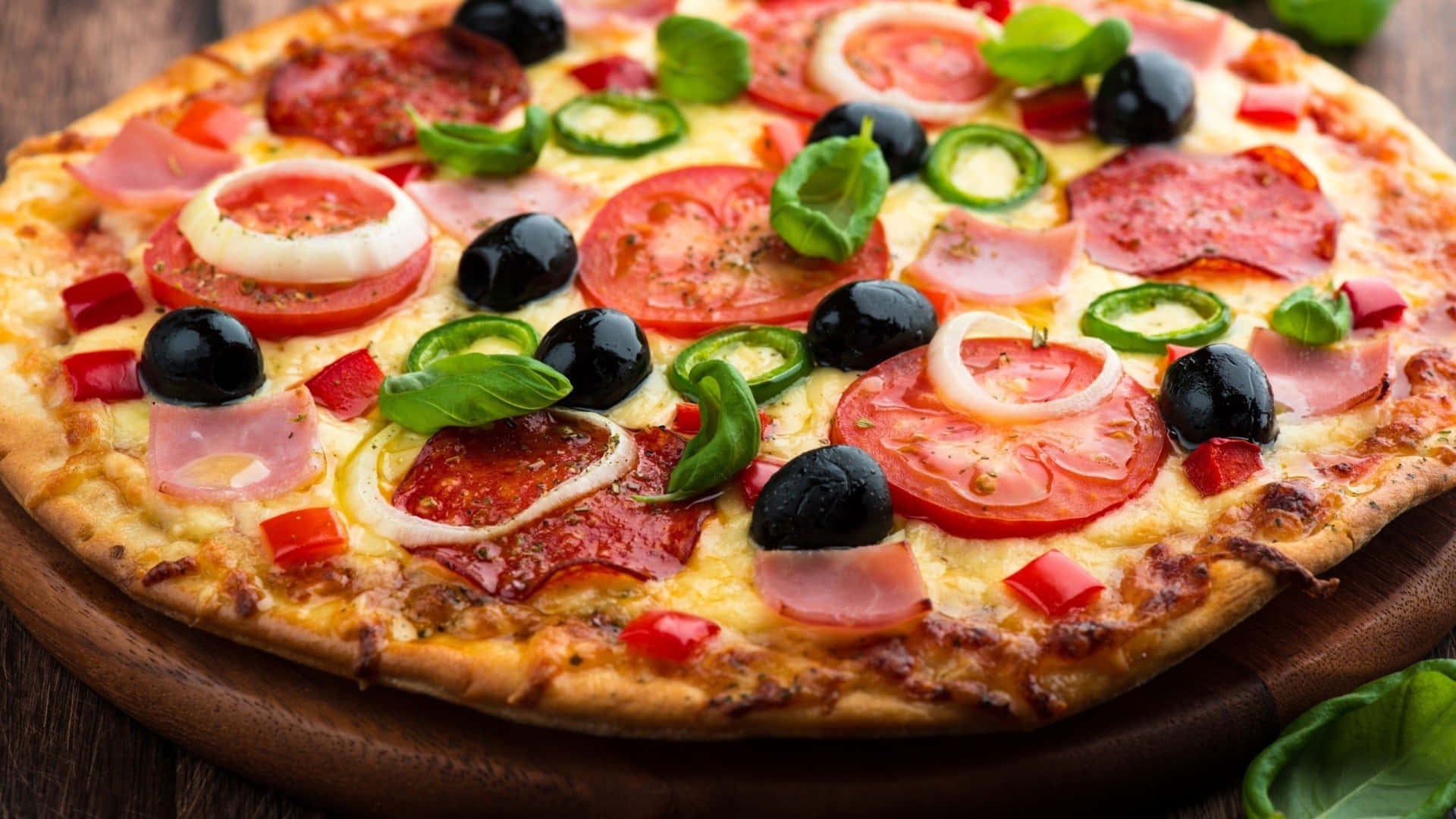 pizza, olives, tomatoes, Full HD Desktop Wallpaper