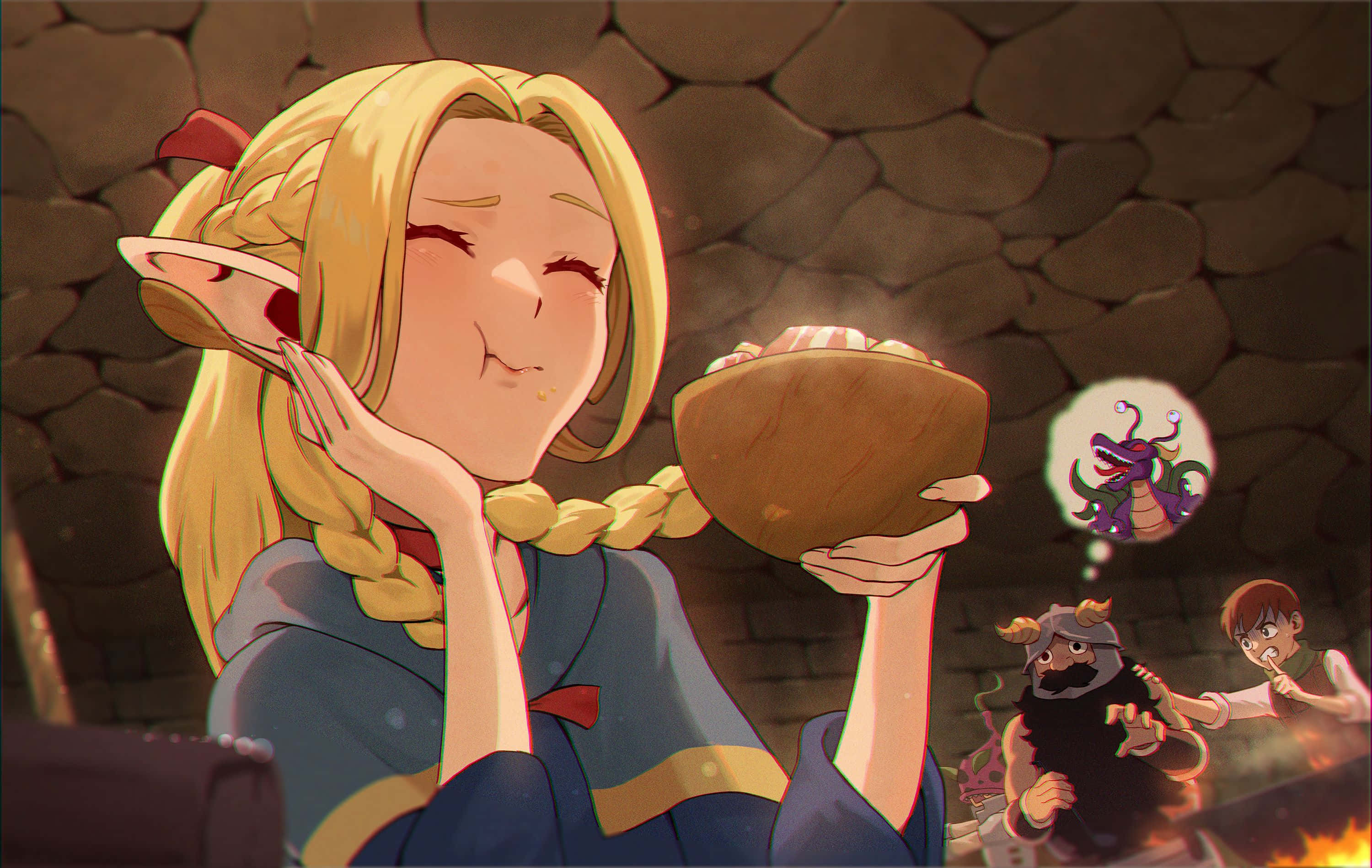 Delicious In Dungeon, elf girl, blonde elf, 2K Desktop Wallpaper