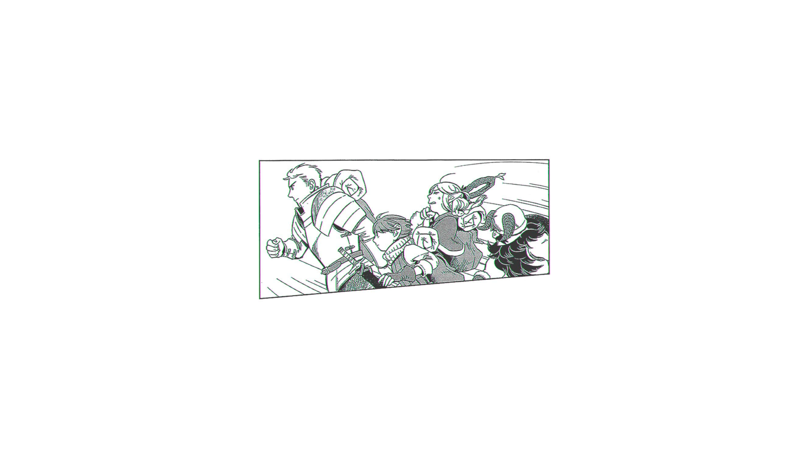 Delicious In Dungeon, adventurers, black and white comic panel, 2K Desktop Wallpaper