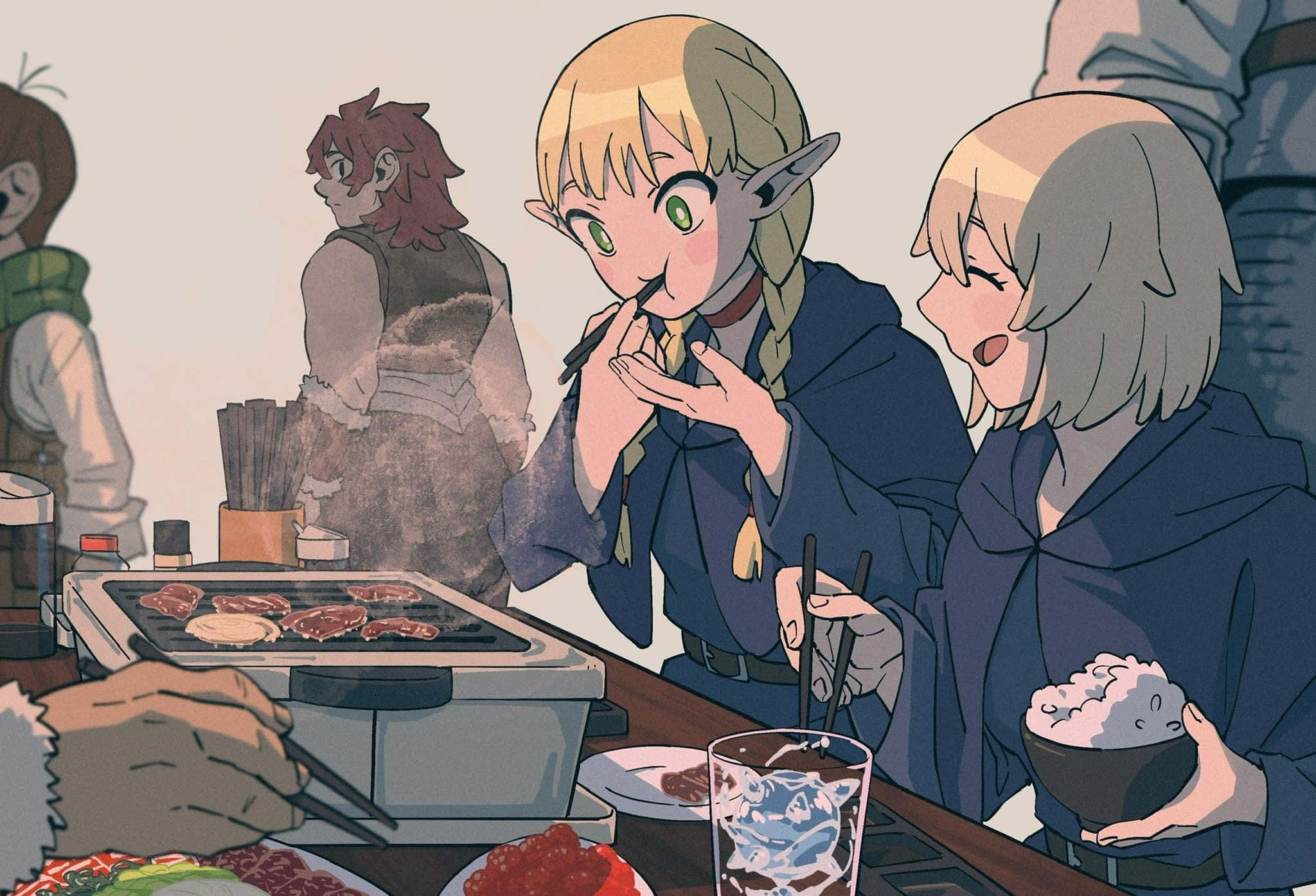 Delicious In Dungeon, anime, blue robes, Full HD Desktop Wallpaper
