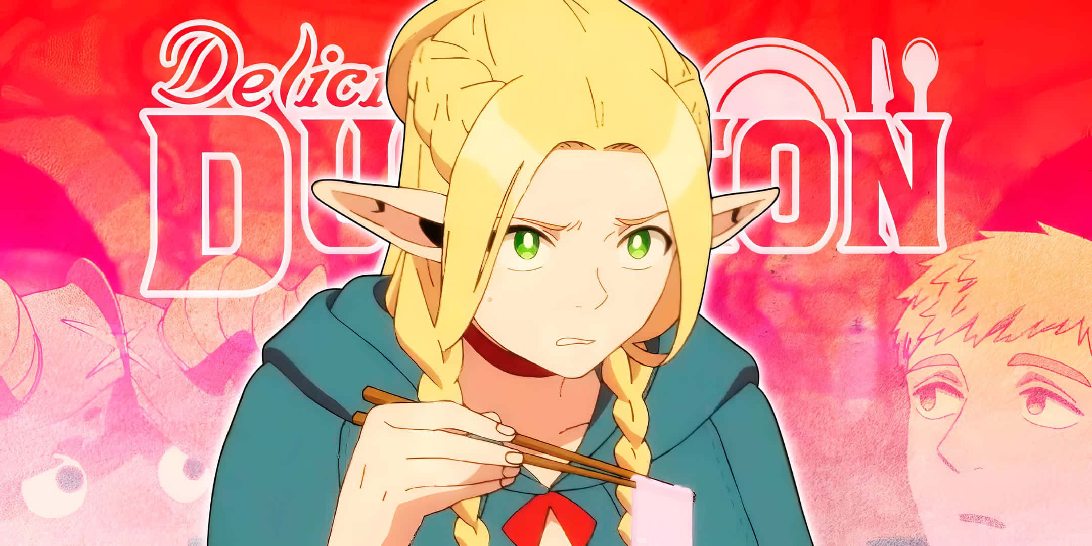 Delicious In Dungeon, blonde elf, green eyes, Full HD Desktop Wallpaper