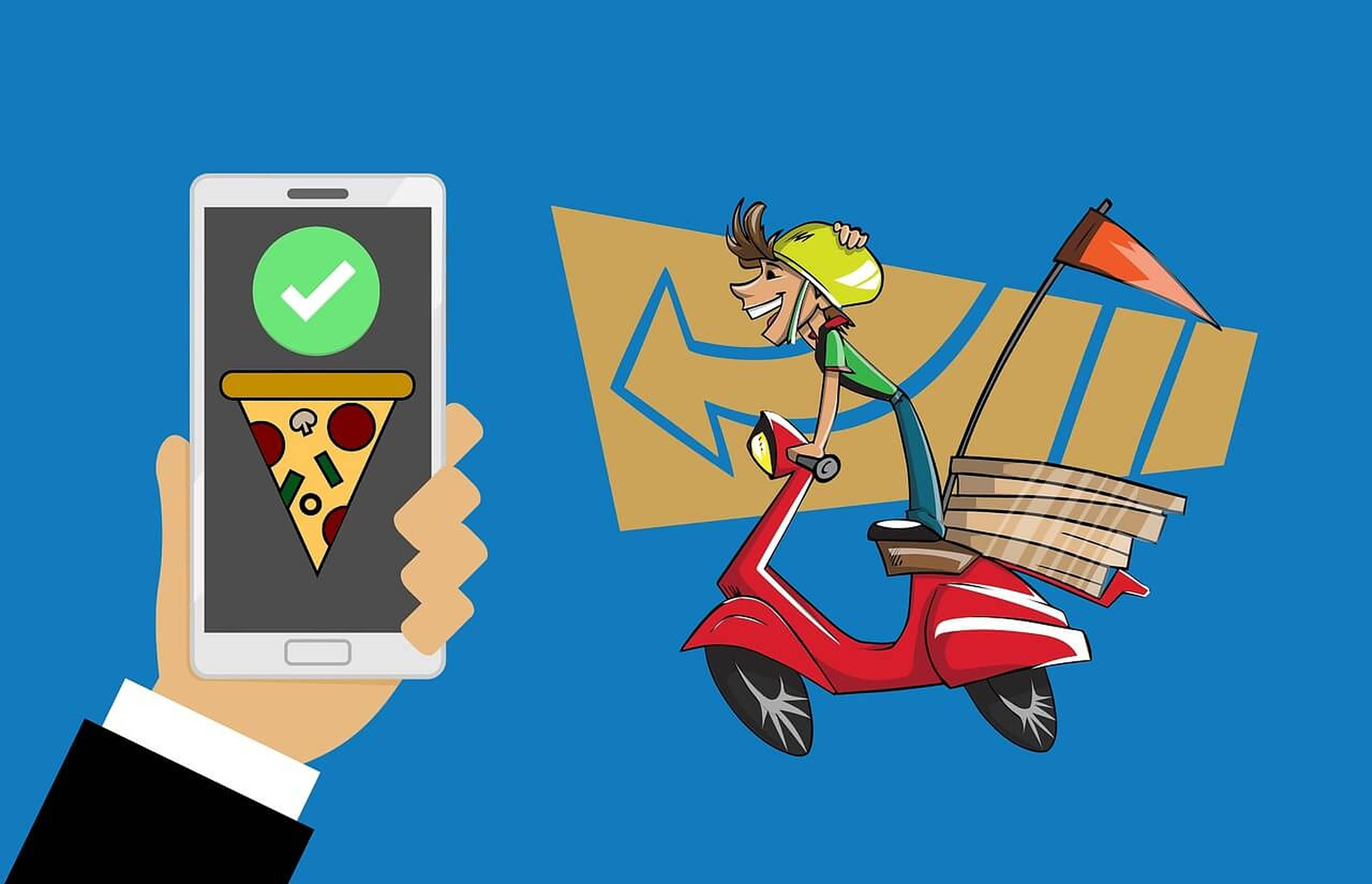 Food Delivery App, pizza, green checkmark, 2K Desktop Wallpaper