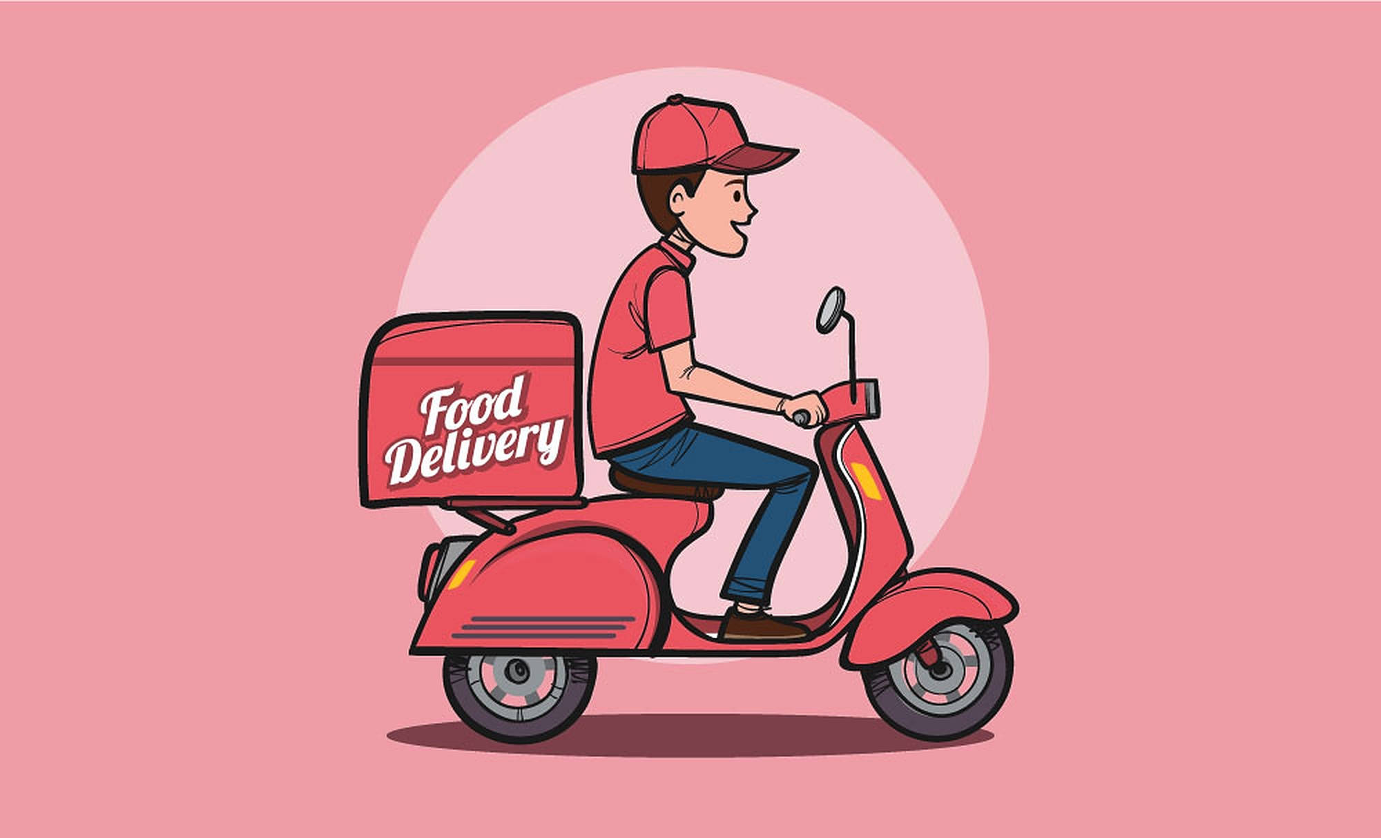 pink scooter, red uniform, branded box, Full HD Desktop Wallpaper