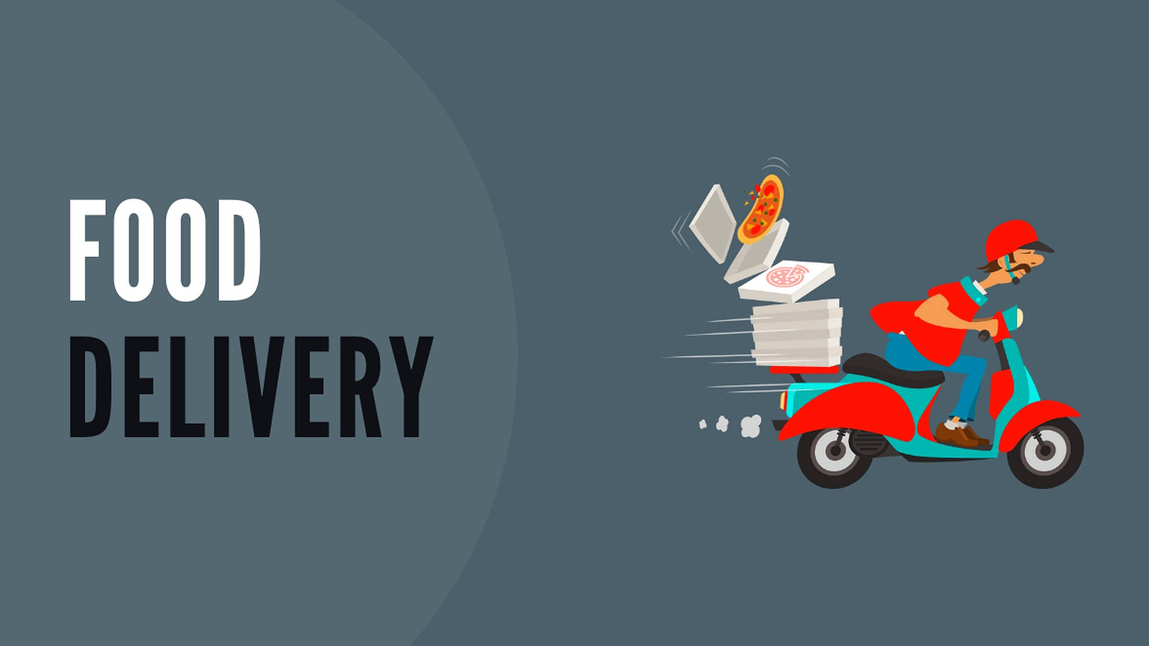 Food Delivery, red scooter, pizza boxes, Full HD Desktop Wallpaper