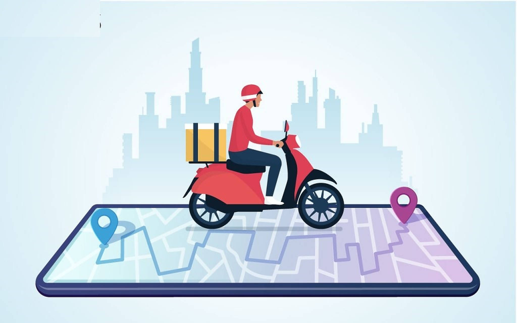 red scooter, cityscape, smartphone screen, Full HD Desktop Wallpaper