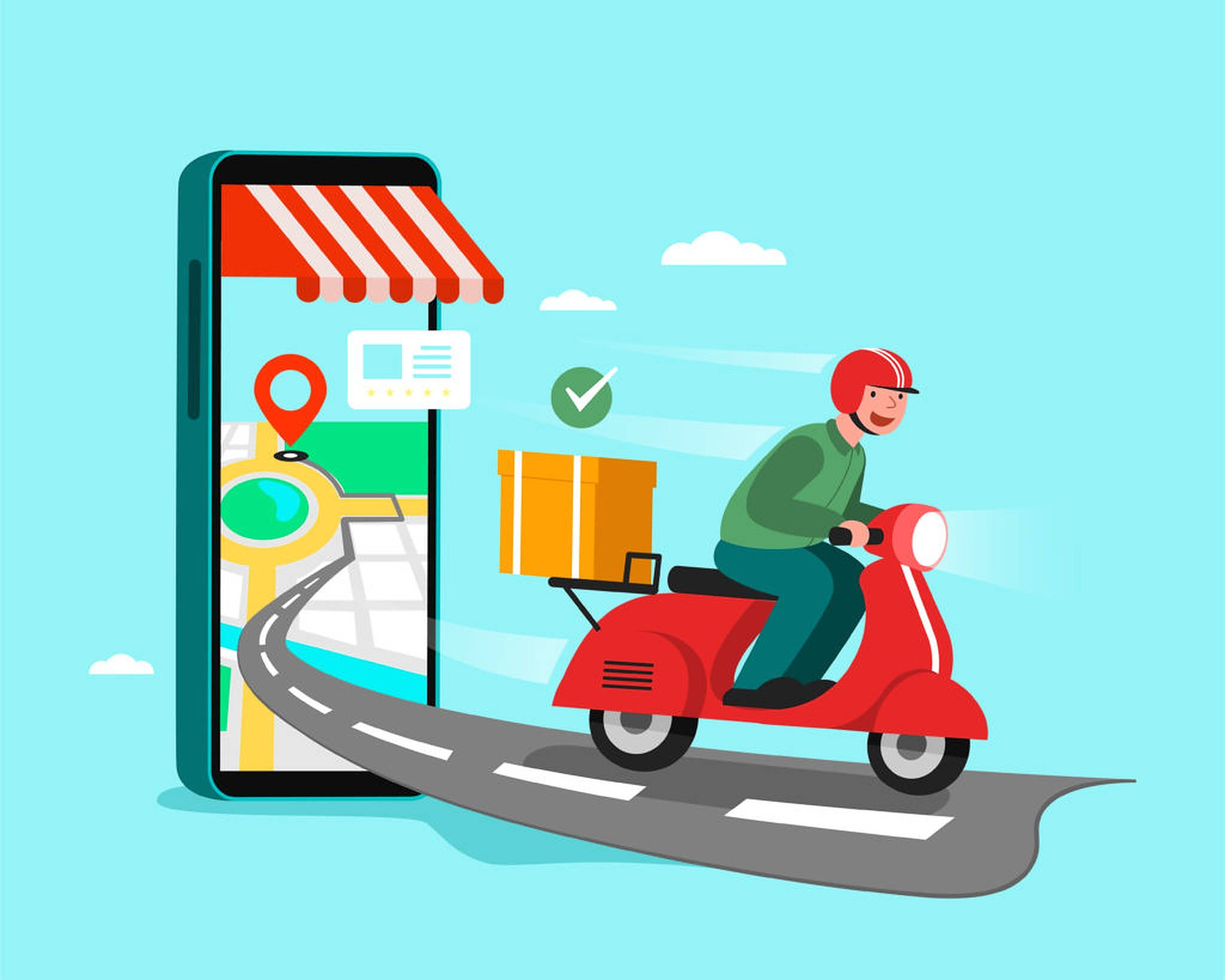 red scooter, smartphone, map, Full HD Desktop Wallpaper