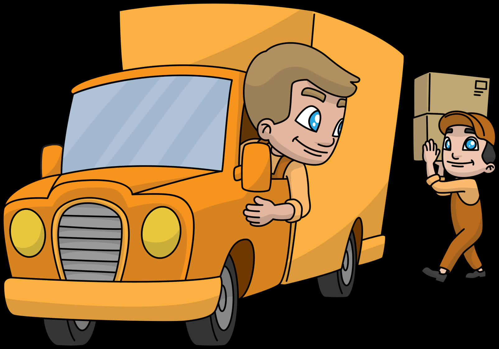 orange delivery truck, vintage orange delivery truck, cartoon movers, HD Desktop Wallpaper
