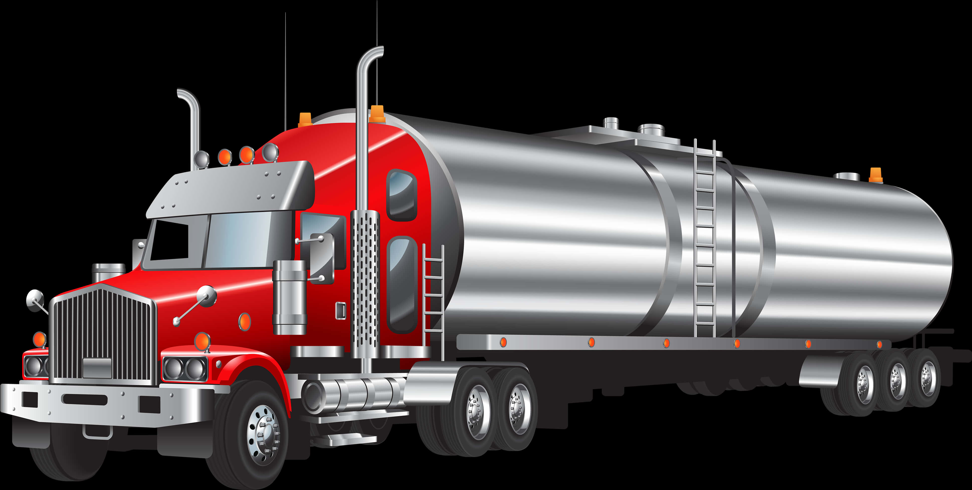 red and silver tanker truck, chrome details, black background, 4K Desktop Wallpaper