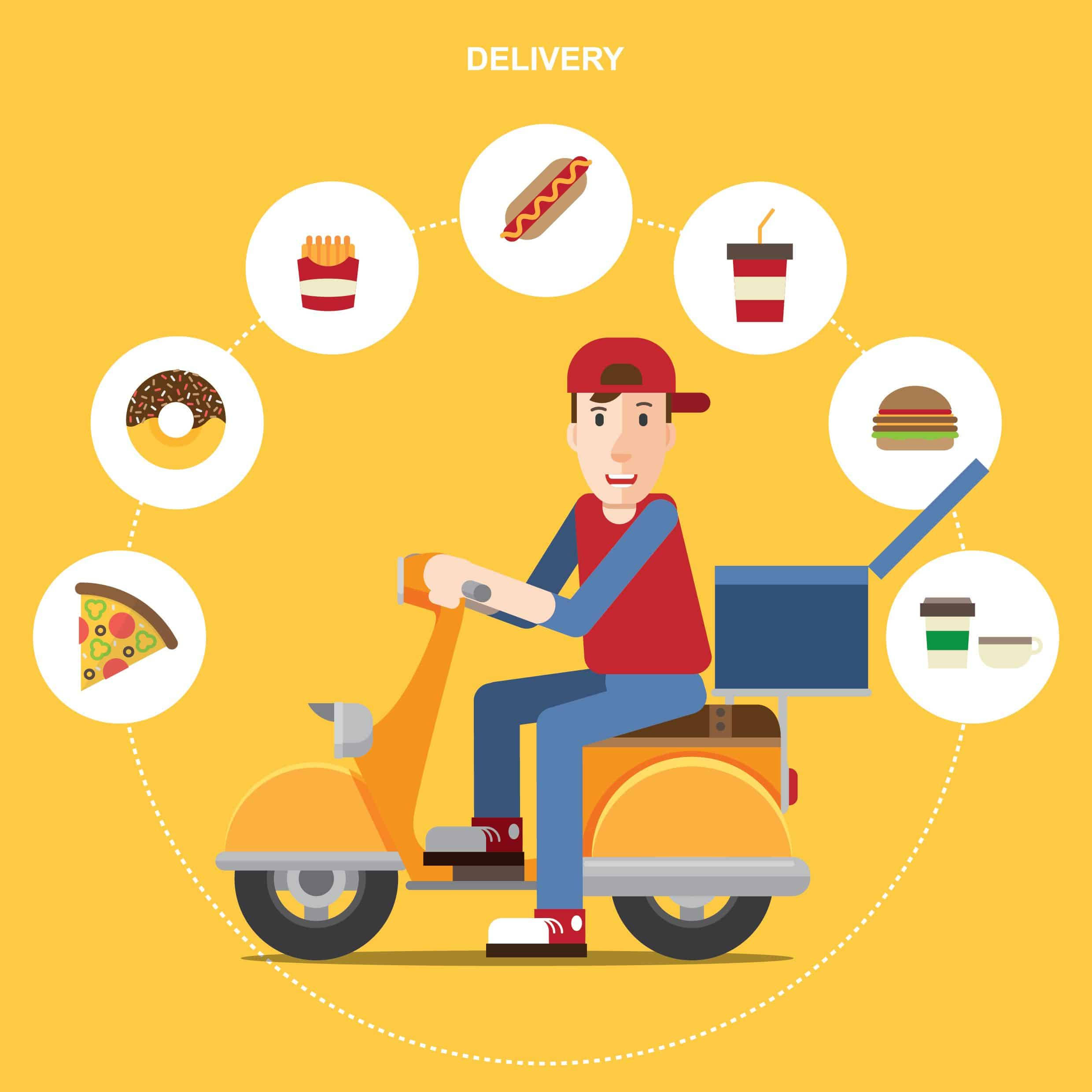 Food Delivery, yellow, scooter, Full HD Desktop Wallpaper