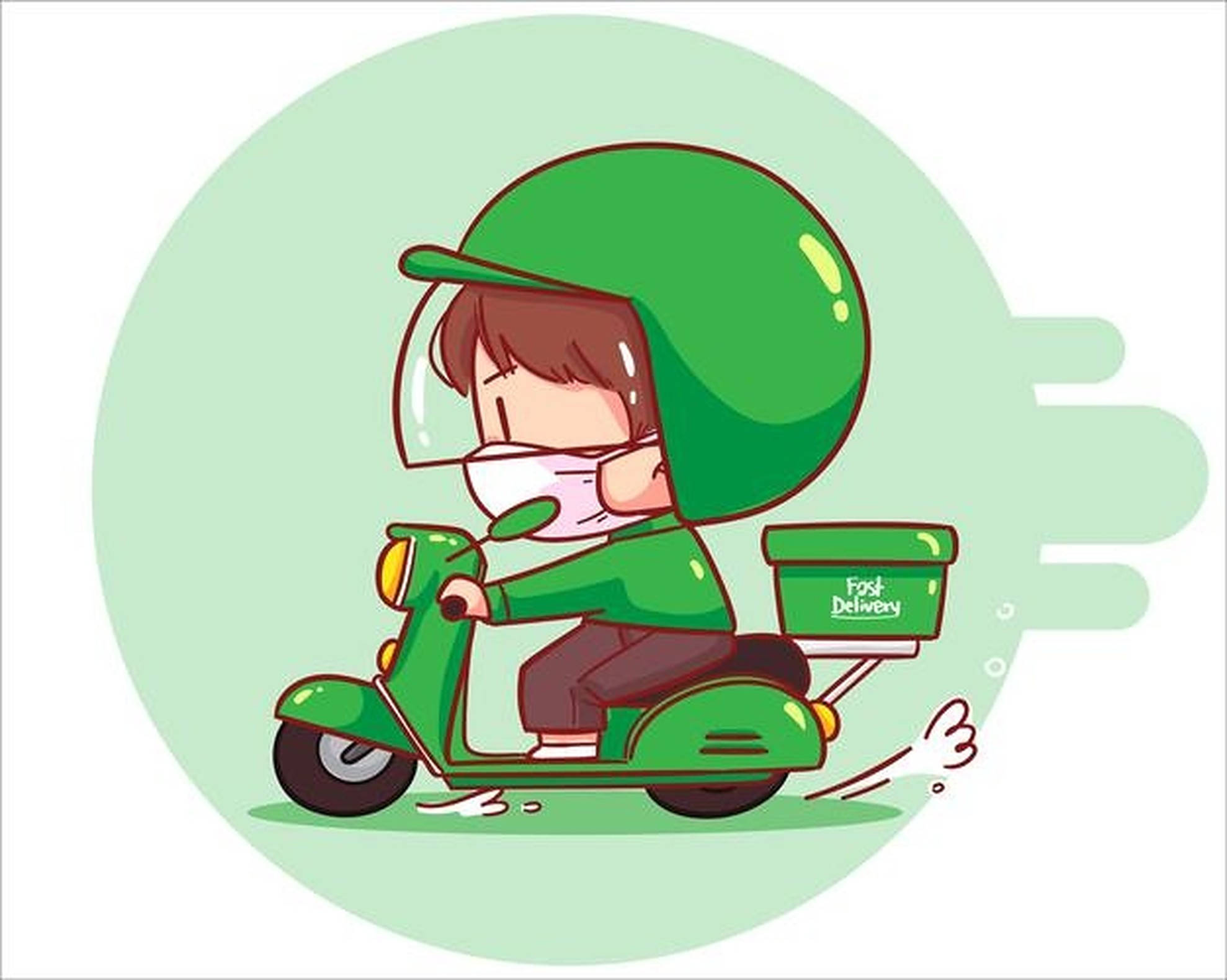Food Delivery, green helmet, green uniform, Full HD Desktop Wallpaper